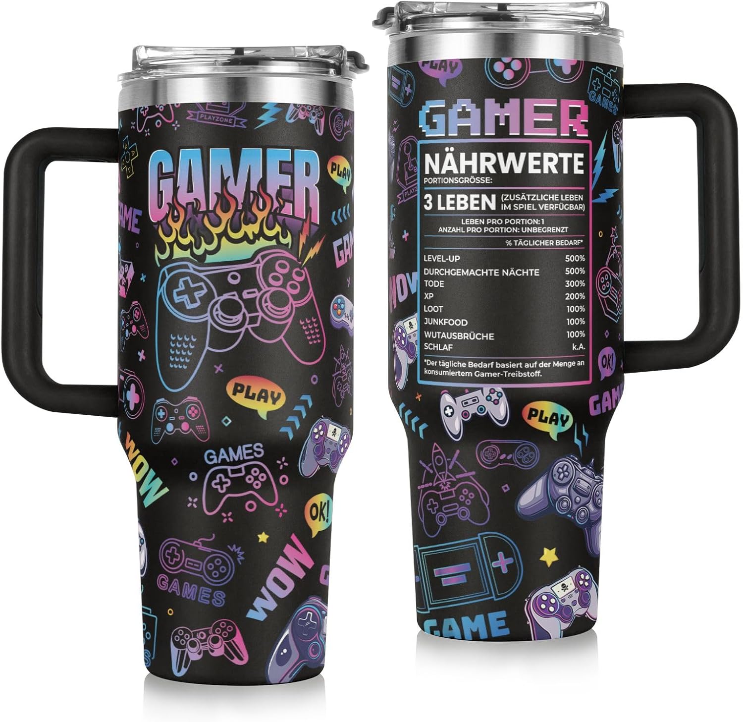 Gamer Geschenk, Geschenke für Männer, Geschenkidee für Computerspieler, Gaming-Fans und Zocker, Geburtstagsgeschenk, Geschenke für Papa Freund Mann, 40 OZ Thermobecher mit Deckel und Strohhalm