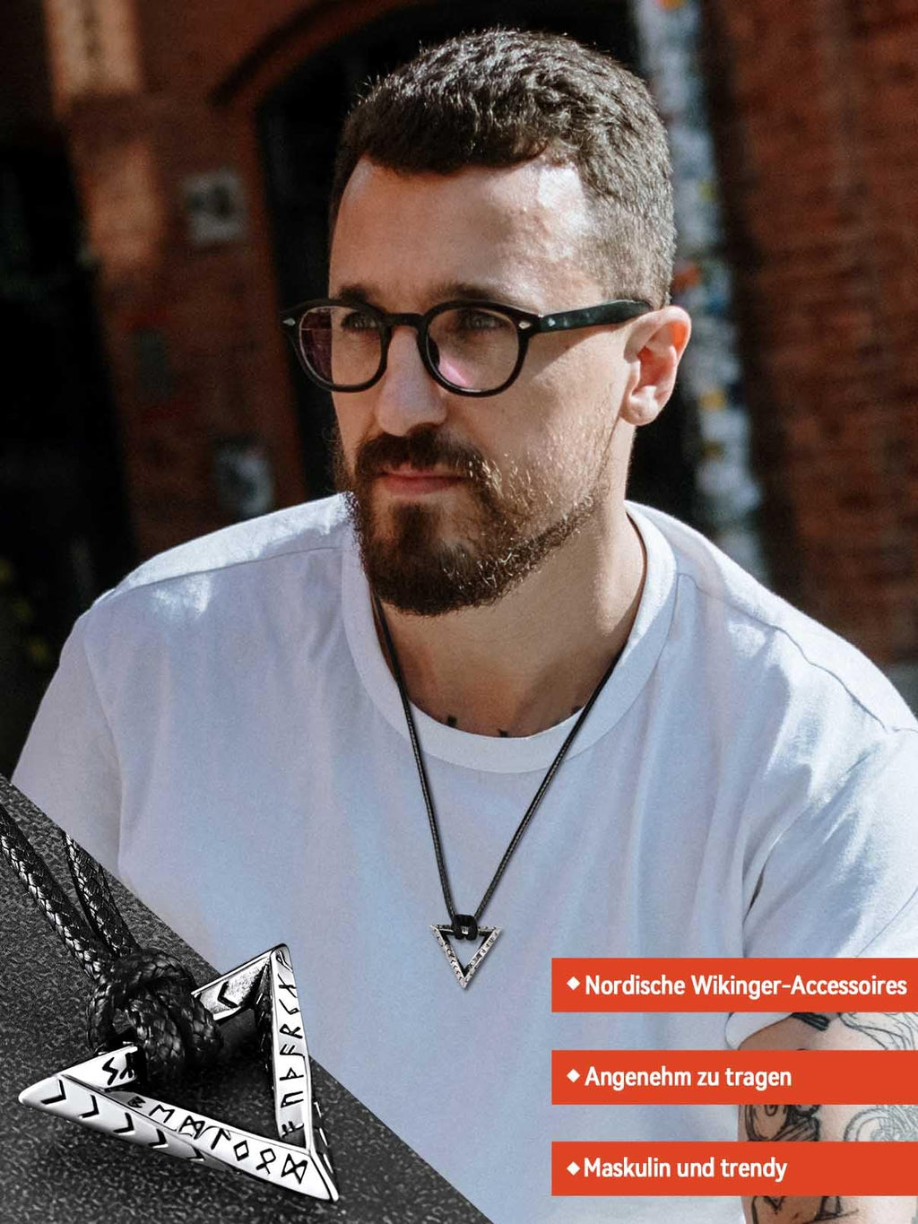FaithHeart Lederkette Herren Damen Leder Halskette Männer Kette mit Runen Anhänger Edelstahl Lederband mit Mobius Rund/Dreieck/Unendlichkeit Kunstleder Lederhalsband verstellbar Wikinger Schmuck