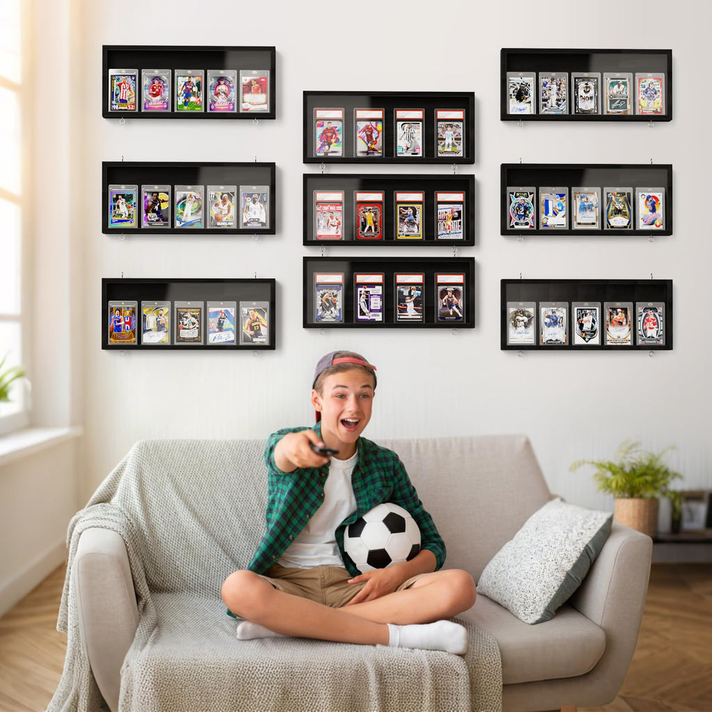 Sammelkarten Display Rahmen Wandmontage, 1er Pack Holz Sportkarten-Vitrine mit Transparent HD, Kartenrahmen Display für Sportkarten & Sammelkarten (Schwarz)