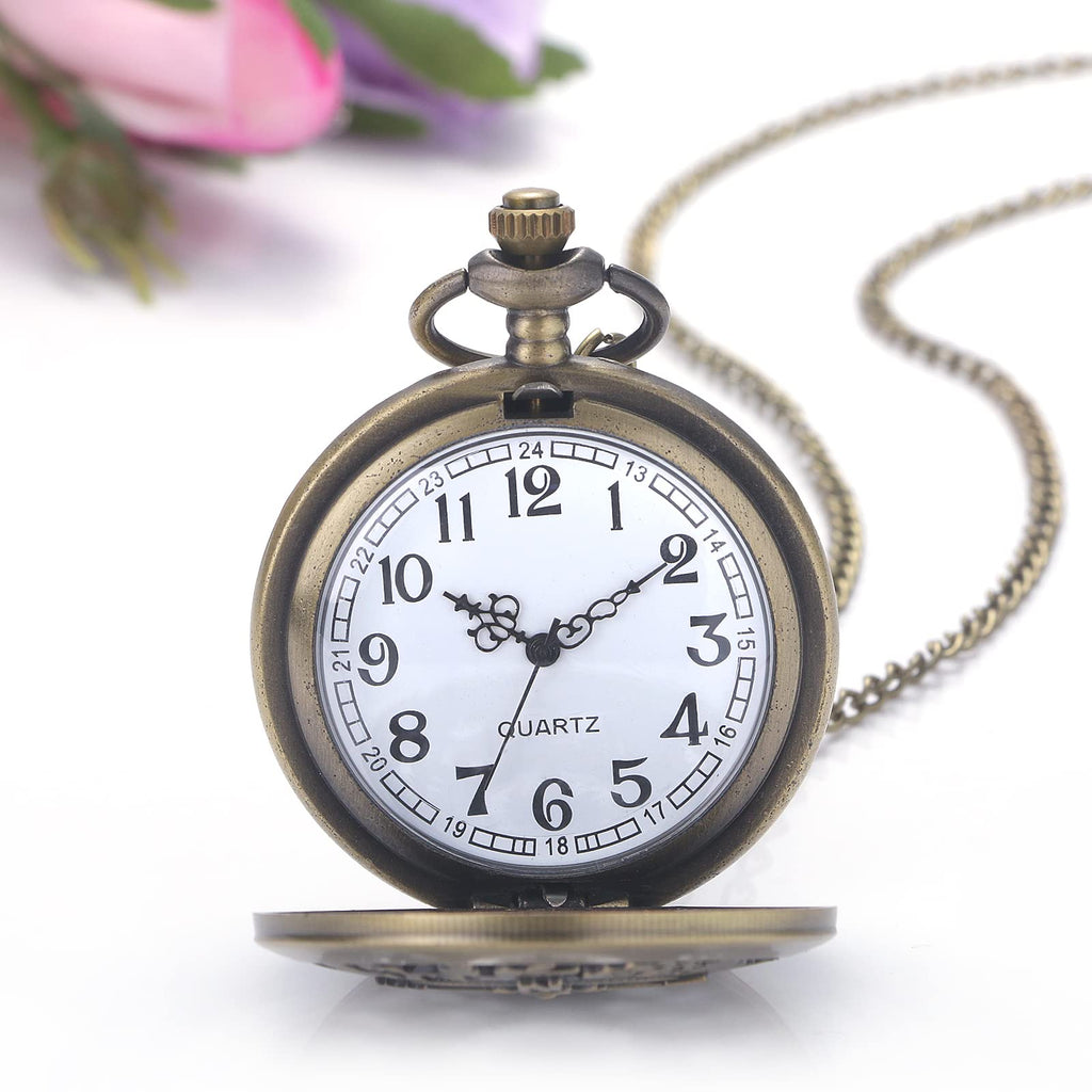 JewelryWe Taschenuhr Herren Damen Vintage: Retro Analog Quarz Kettenuhr Uhr Umhängeuhr mit Halskette Kette Pocket Watch Bronze Unisex Geschenk