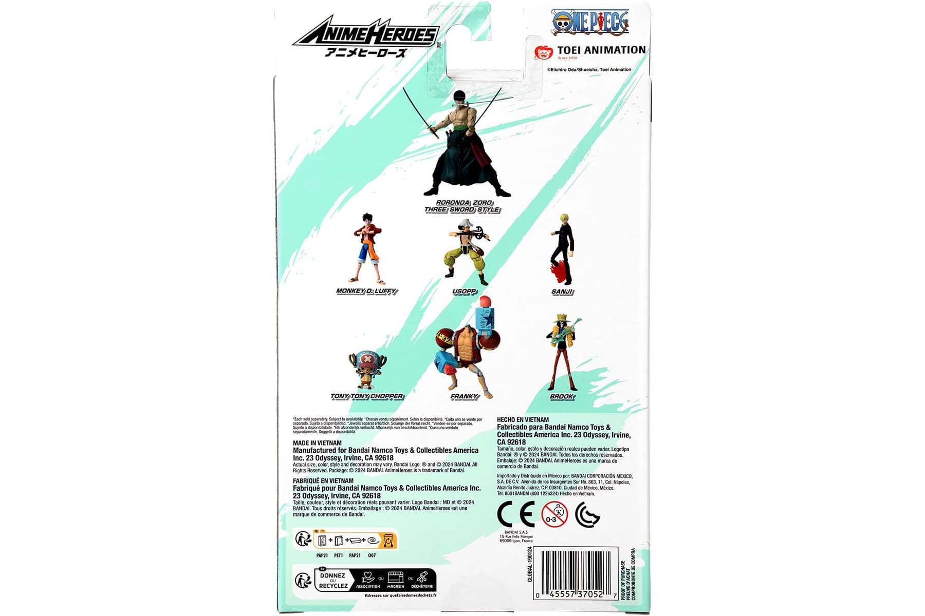 BANDAI – Anime Heroes – One Piece Figur – Lorenor Zorro 17 cm Three Sword Style – Offizielle Lizenz One Piece – Bewegliche Manga Figur Zorro 3 Schwerter – Spielzeug für Kinder ab 4 Jahren – 37052