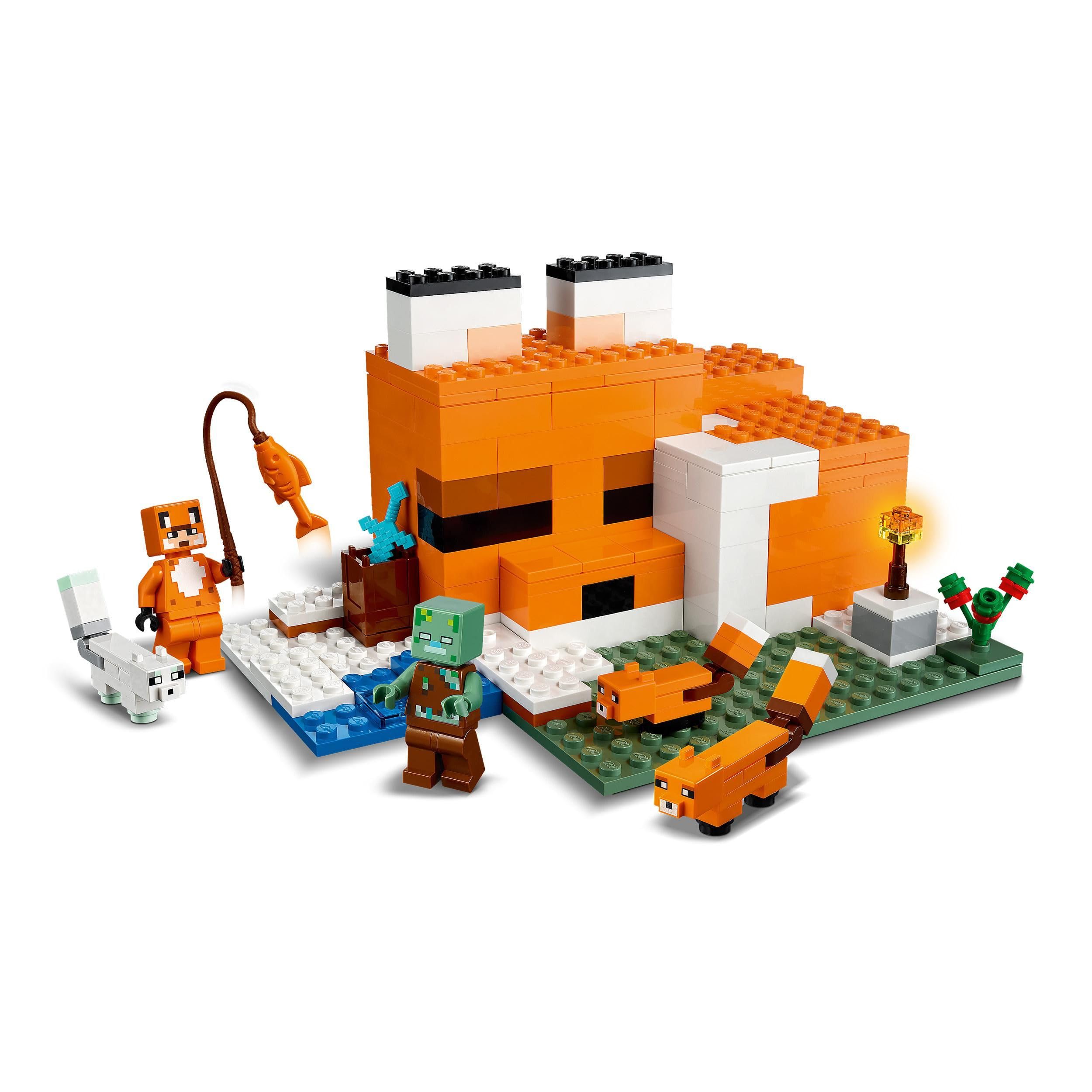 LEGO Minecraft Die Fuchs-Lodge - Spielset mit Spielzeughaus - Gamer Geschenk mit Ertrunkenem, Füchsen und einem Helden in einem Fuchs-Skin - Spielzeug für Kinder ab 8 Jahren - 21178