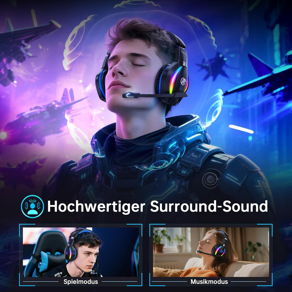 Fachixy Wireless Gaming Headset mit Mikrofon für PS5, PS4, PC, Mac, Switch