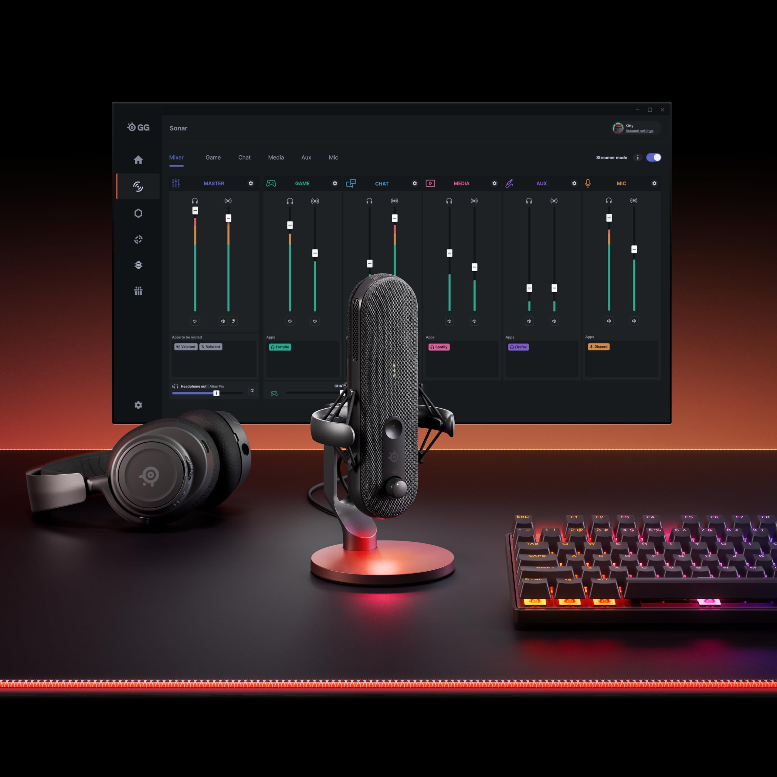 SteelSeries Alias Pro Kit – XLR-Mikrofon + Stream-Mixer – 3 Mal größere Kapsel fürs Gaming, Streaming und Podcasting – USB/XLR-Schnittstelle – Benutzerdefinierte Steuerung – RGB – Einzel- oder Dual-PC