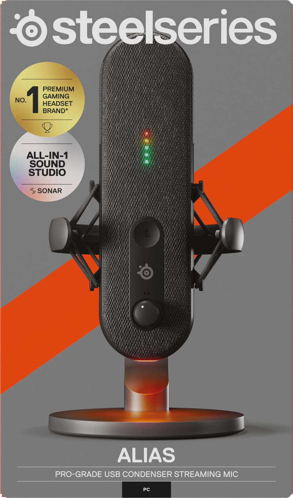 SteelSeries Alias Pro Kit – XLR-Mikrofon + Stream-Mixer – 3 Mal größere Kapsel fürs Gaming, Streaming und Podcasting – USB/XLR-Schnittstelle – Benutzerdefinierte Steuerung – RGB – Einzel- oder Dual-PC