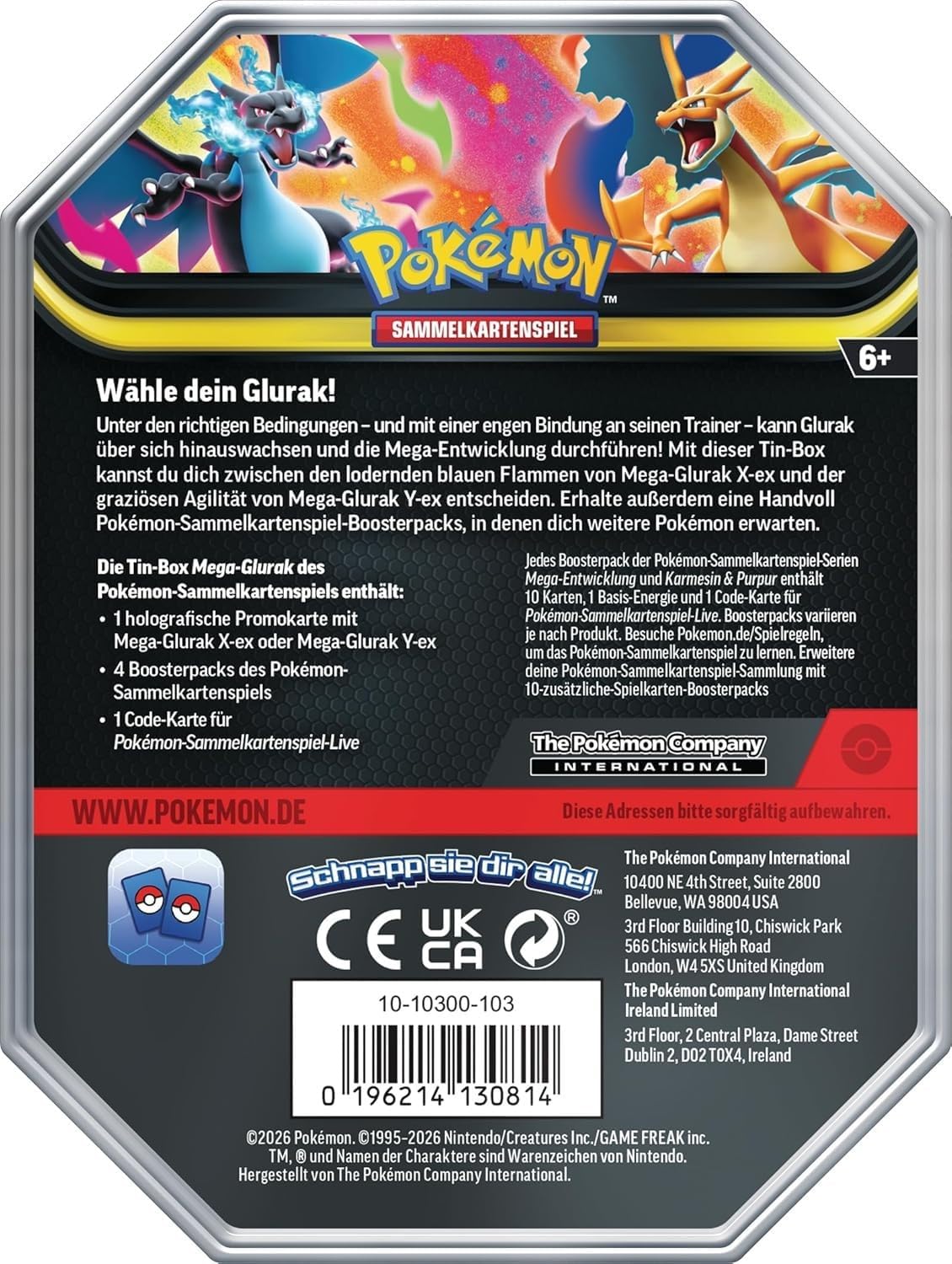 Pokemon Mega Entwicklung – Mega-Glurak X ex Tin Box 2026 - Deutsch NEU & OVP und BB-Toy-Trades-Toploader