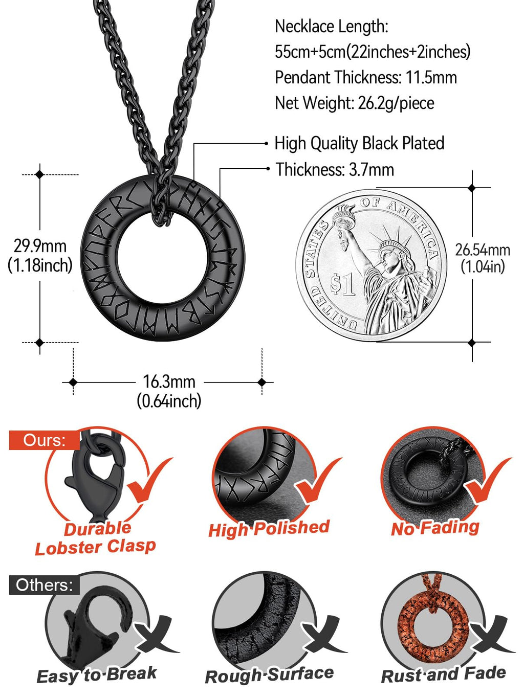 FaithHeart Lederkette Herren Damen Leder Halskette Männer Kette mit Runen Anhänger Edelstahl Lederband mit Mobius Rund/Dreieck/Unendlichkeit Kunstleder Lederhalsband verstellbar Wikinger Schmuck