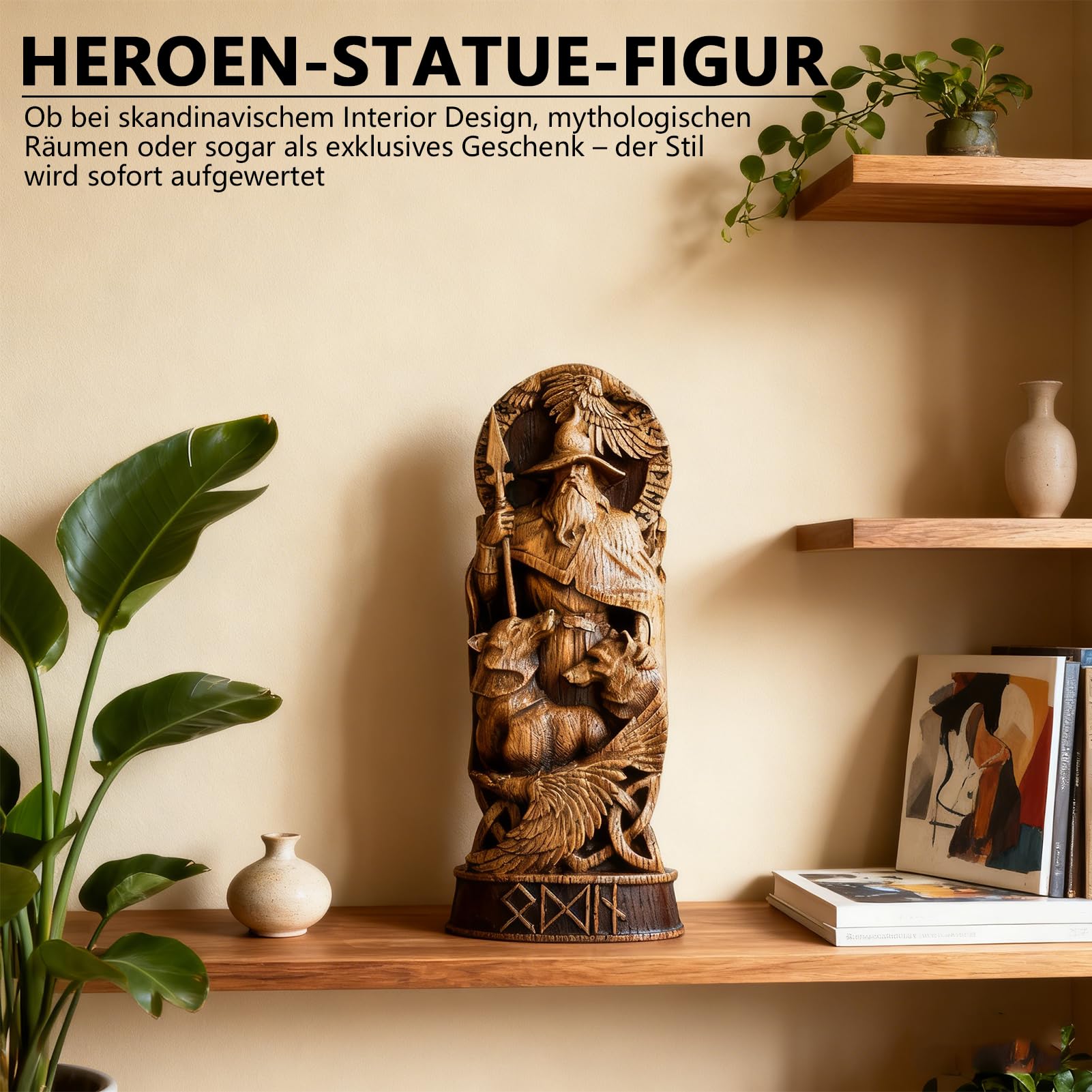 Nordischer Gott Harz Statue, Harz Griechischer Gott Skulptur,22 X 9 cm Nordische Götter Wikinger Deko Statue, für Zuhause Weinschrank Regal Bücherregal (Odin)