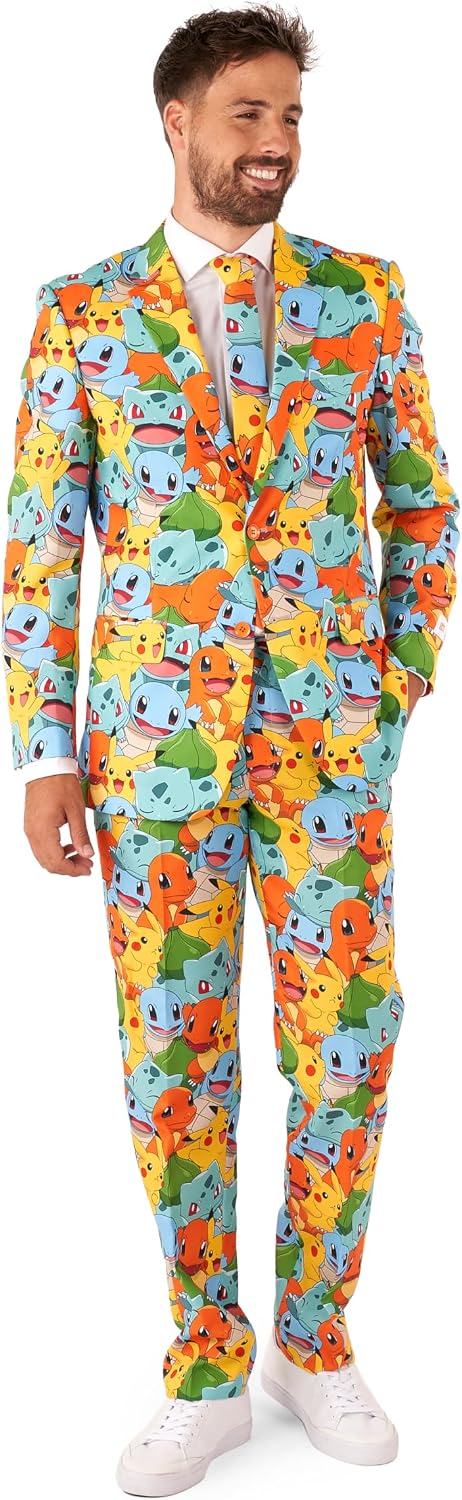 OppoSuits Anzug für Herren - Pokémon™ Nintendo Switch Spielkostüm - schmale Passform - Inklusive Blazer, Hose und Krawatte