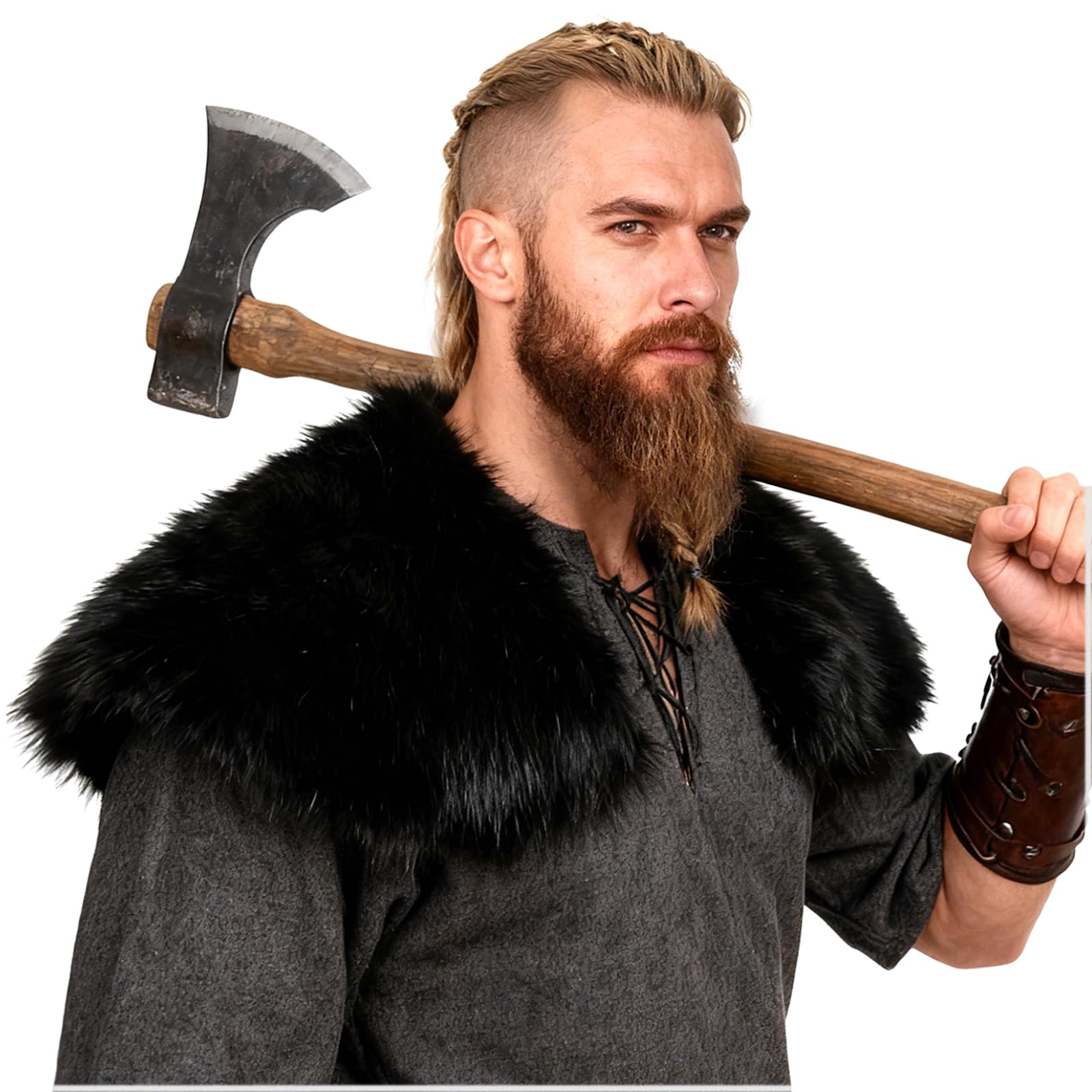 keland Viking Kunstfell Kragen für Männer Schal Capelet Wrap Kostüm Accessoire