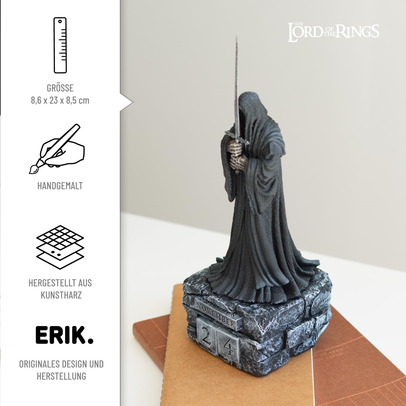 Grupo Erik Der Herr der Ringe Nazgûl Ewiger Kalender Figur | 3D Kalender Tischkalender zum Aufstellen - Dauerkalender - Offizieller Der Herr der Ringe Fanartikel Büro Deko