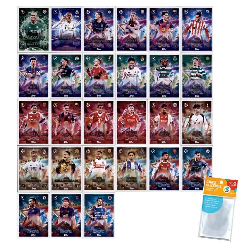 Bundle mit Topps Match Attax Champions League 2025/26 Trading Cards + Exklusive Collect-it Hüllen (Alle 4 Ball Master Karten)