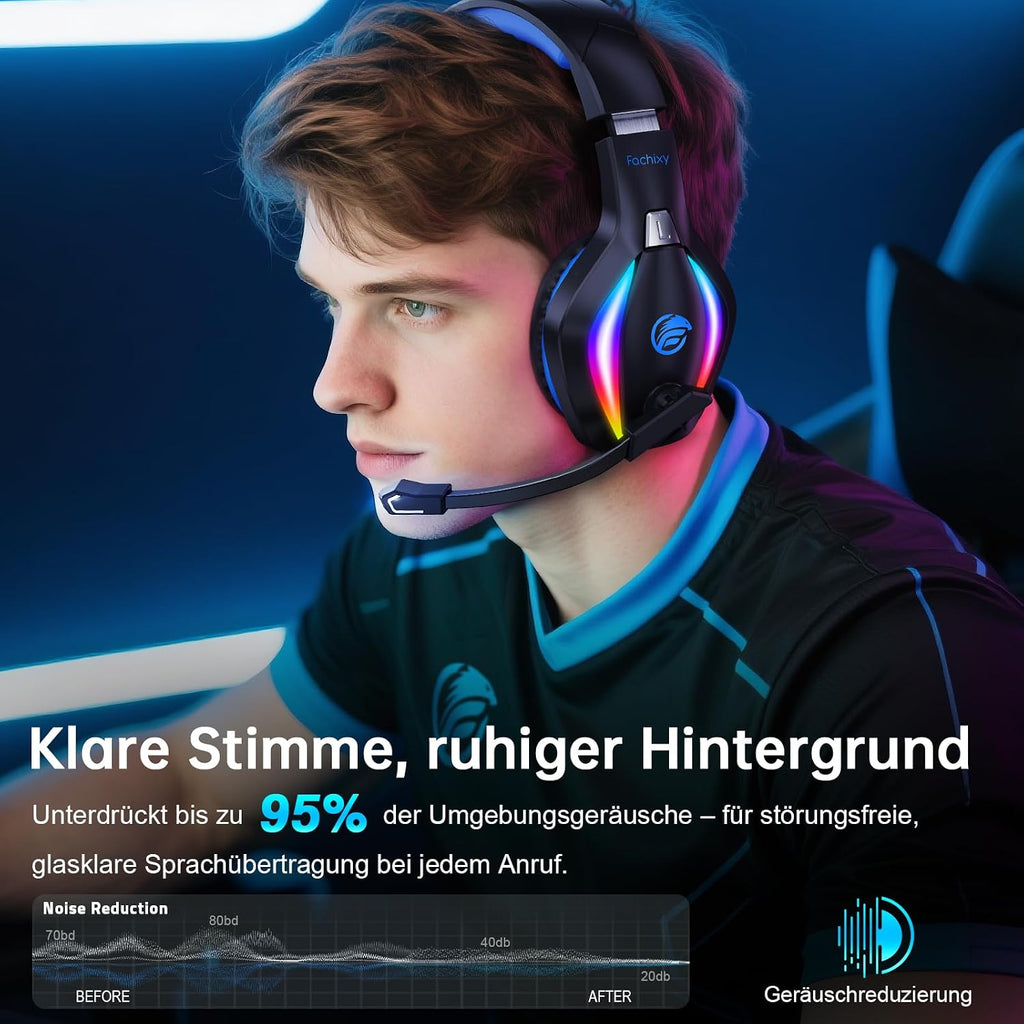 Fachixy Wireless Gaming Headset mit Mikrofon für PS5, PS4, PC, Mac, Switch