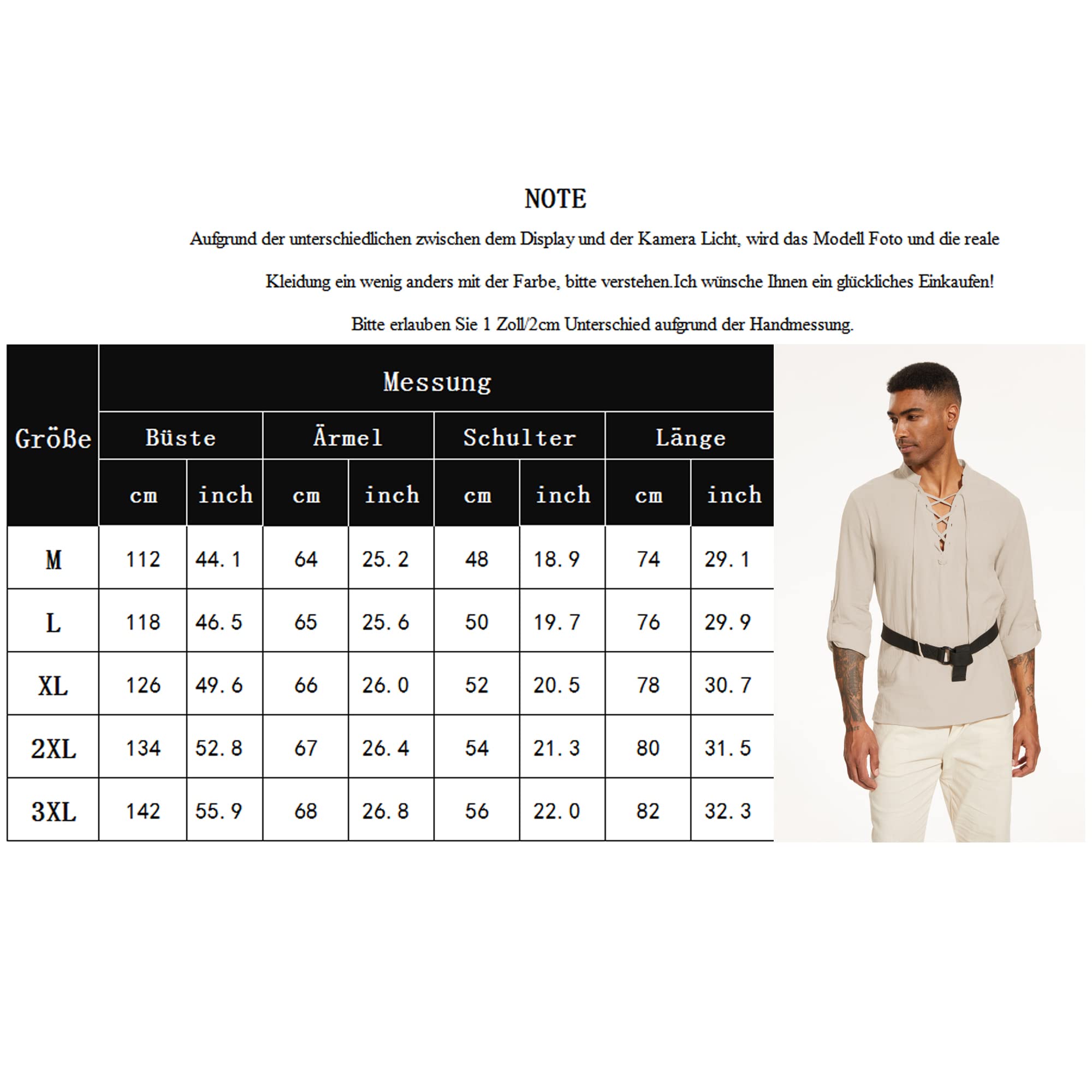 LUYANA Leinenhemd Herren Langarm Freizeithemd Ghillie Kilt Shirt