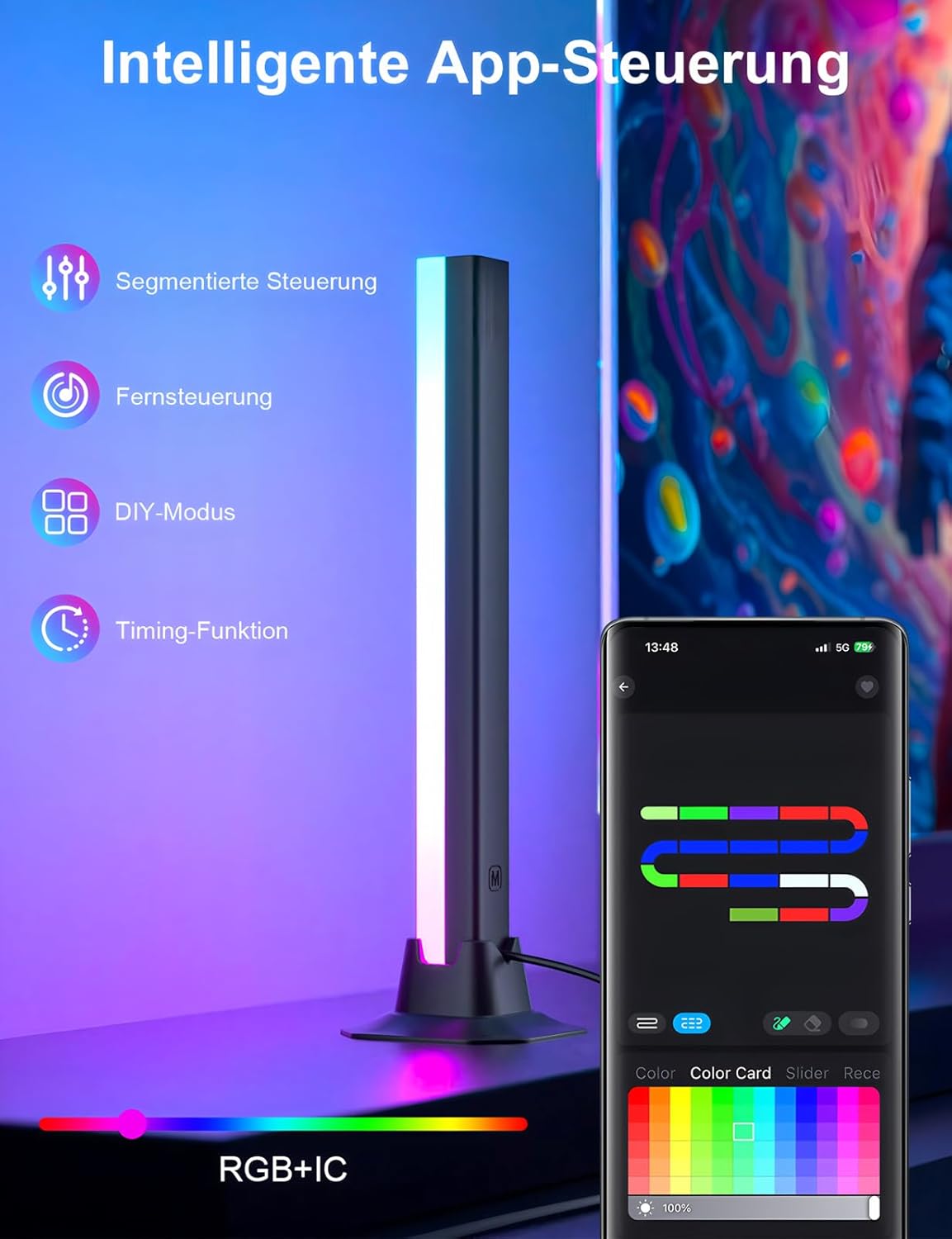 LED Lightbar, RGB IC Lampe 32 CM, Gaming Beleuchtung, Gaming Setup Deko, Musik Sync und Timing Funktion, APP und Fernbedienung, Ambient Lampe für Schreibtisch, TV, Monitor, Zimmer, Urlaub