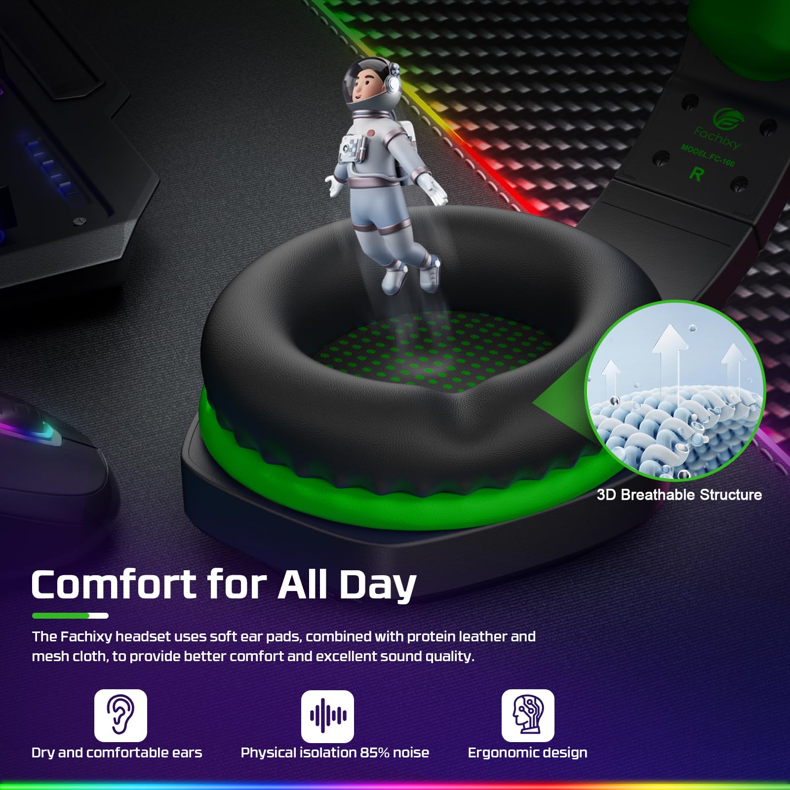 Fachixy Wireless Gaming Headset mit Mikrofon für PS5, PS4, PC, Mac, Switch