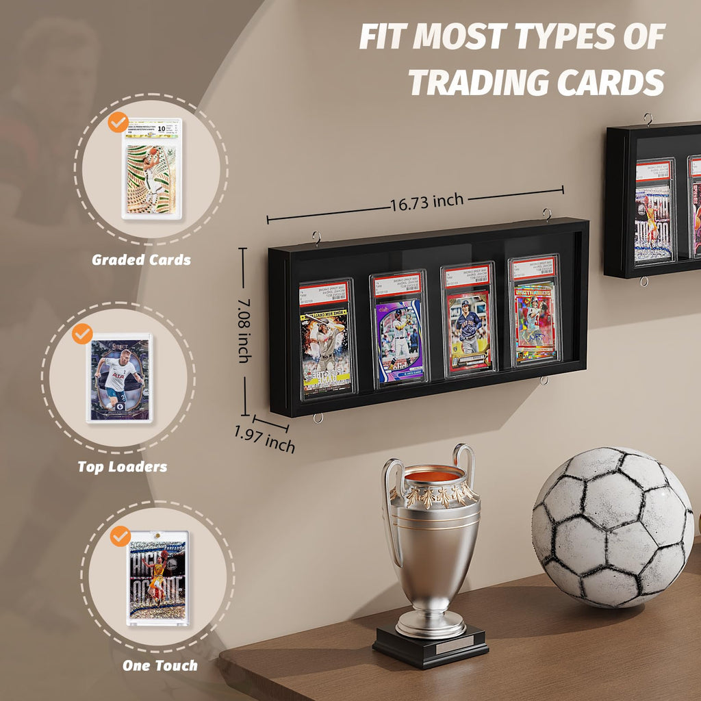 Sammelkarten Display Rahmen Wandmontage, 1er Pack Holz Sportkarten-Vitrine mit Transparent HD, Kartenrahmen Display für Sportkarten & Sammelkarten (Schwarz)