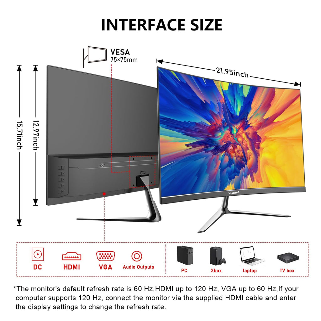 Gawfolk UltraWide Monitor 34 Zoll IPS, Gaming PC Bildschirm 120Hz DFHD(2560×1080P), 21:9 Rahmenloses Computerbildschirm mit FreeSync, HDMI, DisplayPort, VESA 75 * 75mm, Schwarz