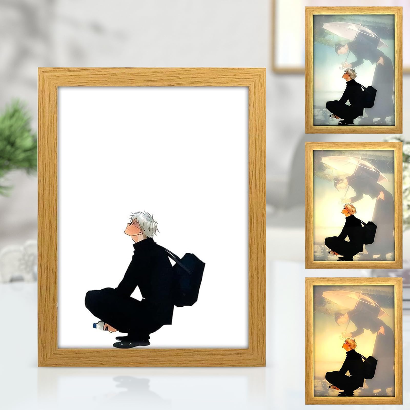 Bocguy Japanischer Anime Juju inspirierte beleuchtete Gemälde, LED Wandkunst Dekor,Jujutsu Kaisen Manga, LED Desktop-Rahmen für Heimdekoration,Kreatives Schlafzimmer und Geschenk