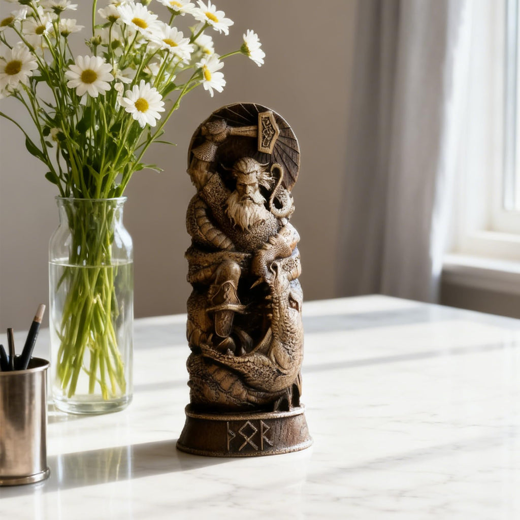 Nordischer Gott Harz Statue, Harz Griechischer Gott Skulptur,22 X 9 cm Nordische Götter Wikinger Deko Statue, für Zuhause Weinschrank Regal Bücherregal (Odin)