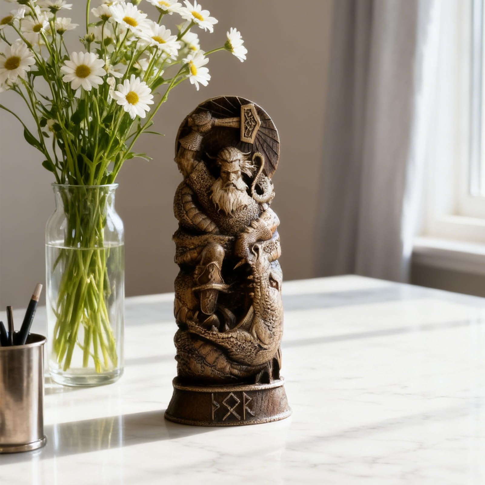Nordischer Gott Harz Statue, Harz Griechischer Gott Skulptur,22 X 9 cm Nordische Götter Wikinger Deko Statue, für Zuhause Weinschrank Regal Bücherregal (Odin)