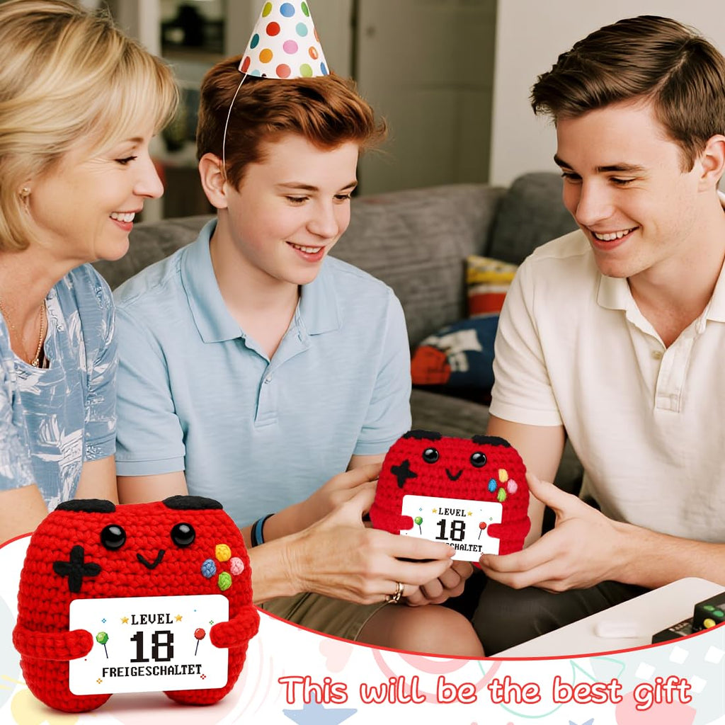 HUKUMA Gehäkelter Gamecontroller, EIN Gamer altert Nicht er levelt, Geschenk zum Geburtstag für Zocker, Pocket Hug Positive Plüsch,Lustige Kleines Geburtstagsgeschenk für Jungen, Nerds und Mädchen
