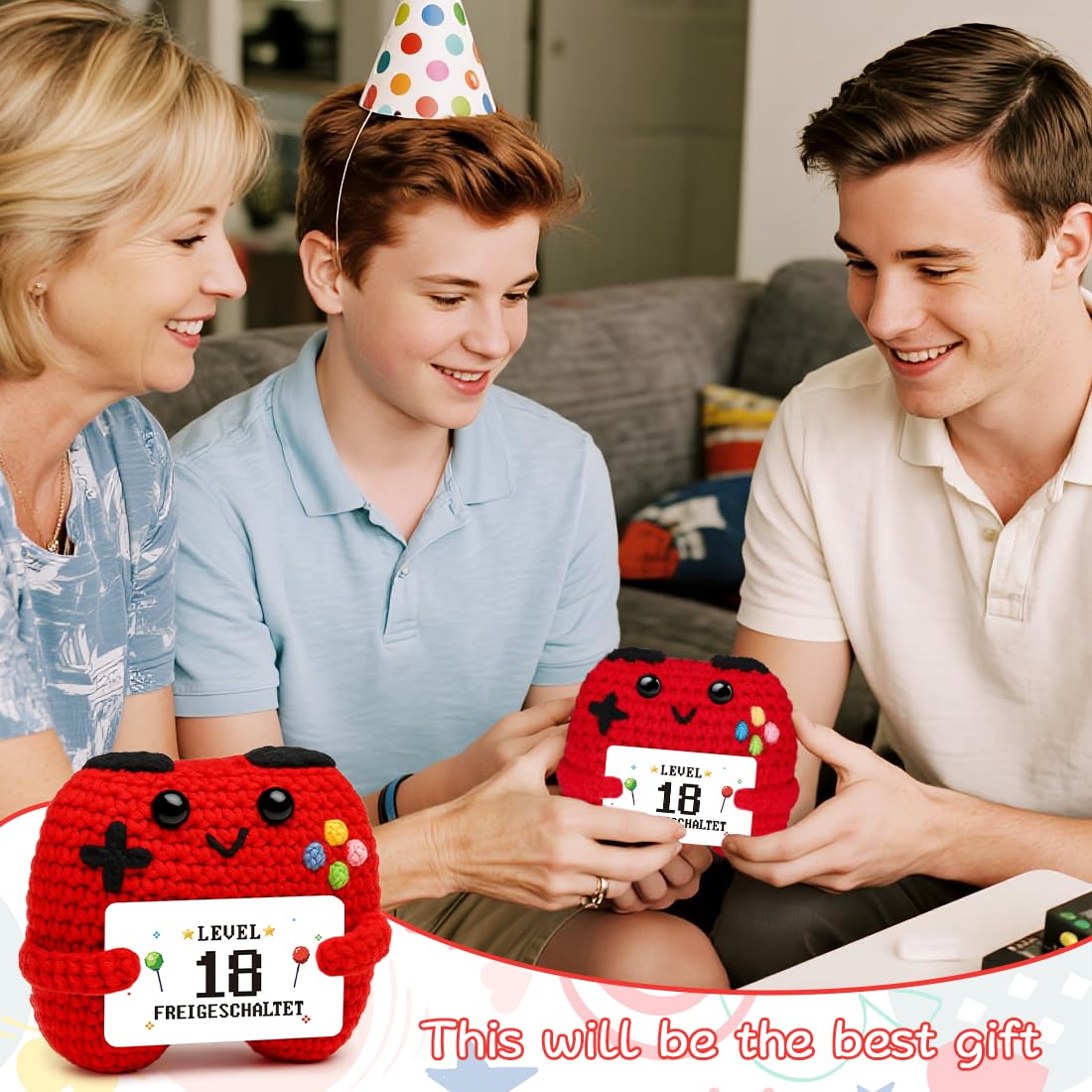 HUKUMA Gehäkelter Gamecontroller, EIN Gamer altert Nicht er levelt, Geschenk zum Geburtstag für Zocker, Pocket Hug Positive Plüsch,Lustige Kleines Geburtstagsgeschenk für Jungen, Nerds und Mädchen