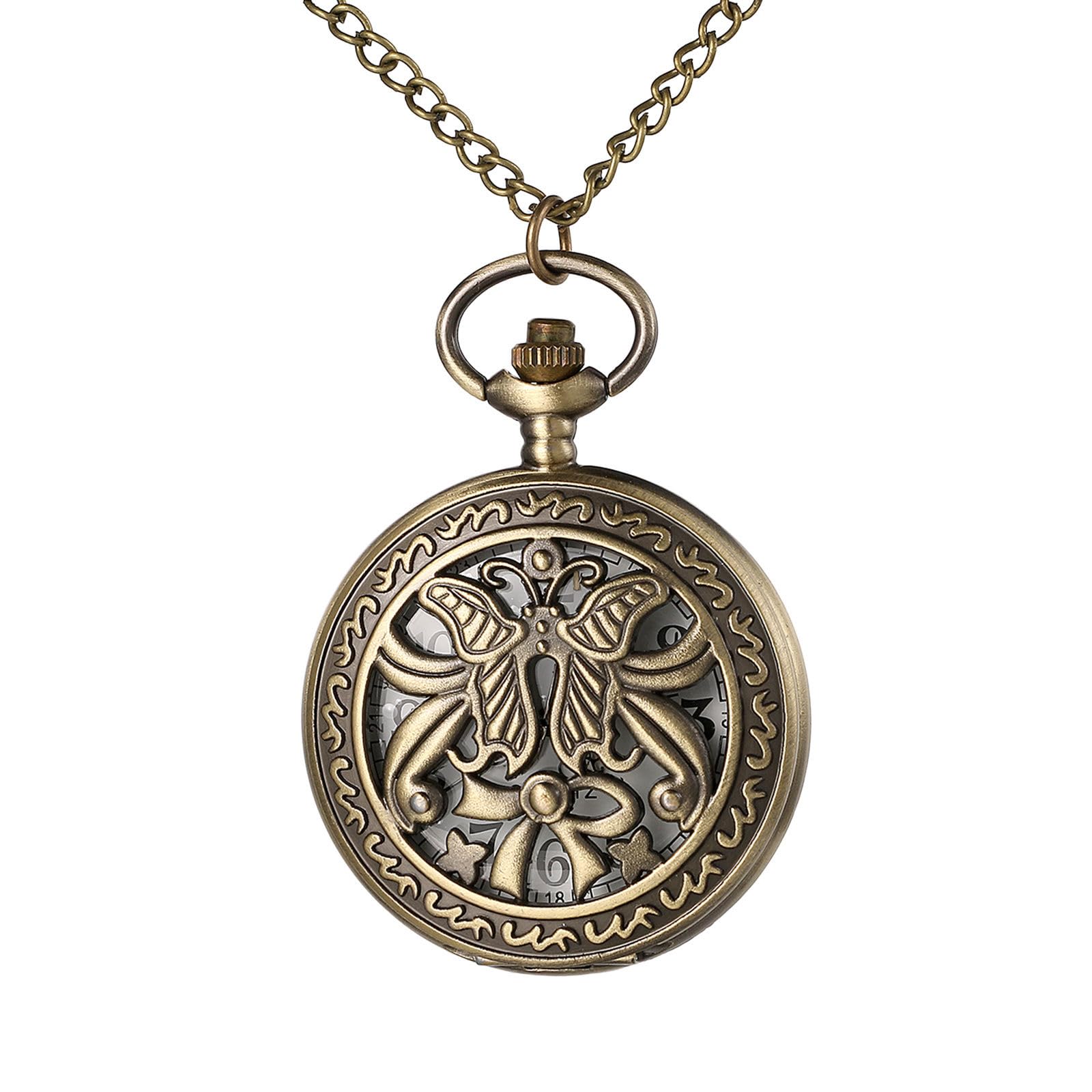 JewelryWe Taschenuhr Herren Damen Vintage: Retro Analog Quarz Kettenuhr Uhr Umhängeuhr mit Halskette Kette Pocket Watch Bronze Unisex Geschenk