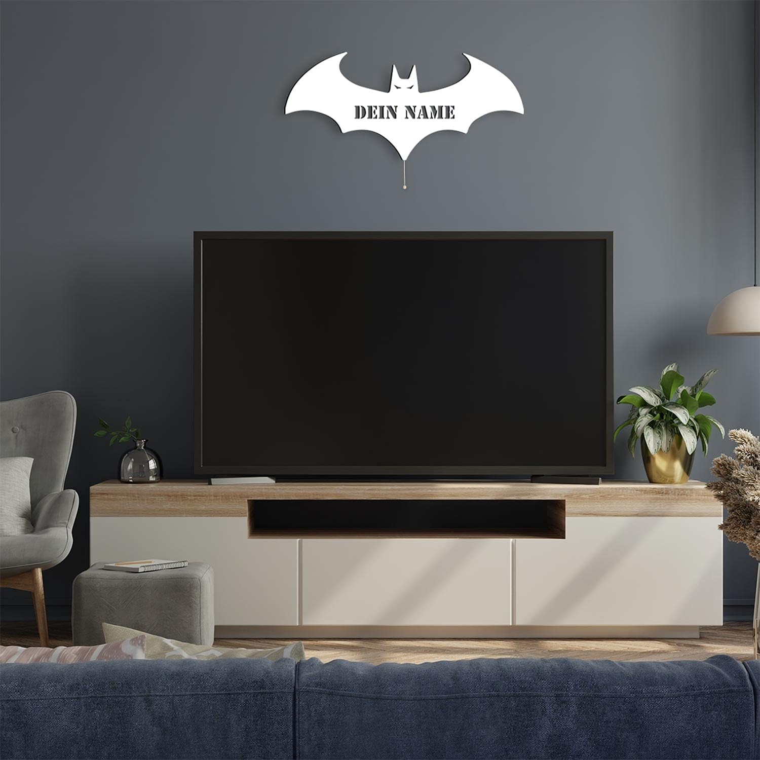 Namofactur® - LED Decorative Night Light Bat Personalized with Desired Name Laser Engraving Wall Lamp Kids' Room Living Room Gift