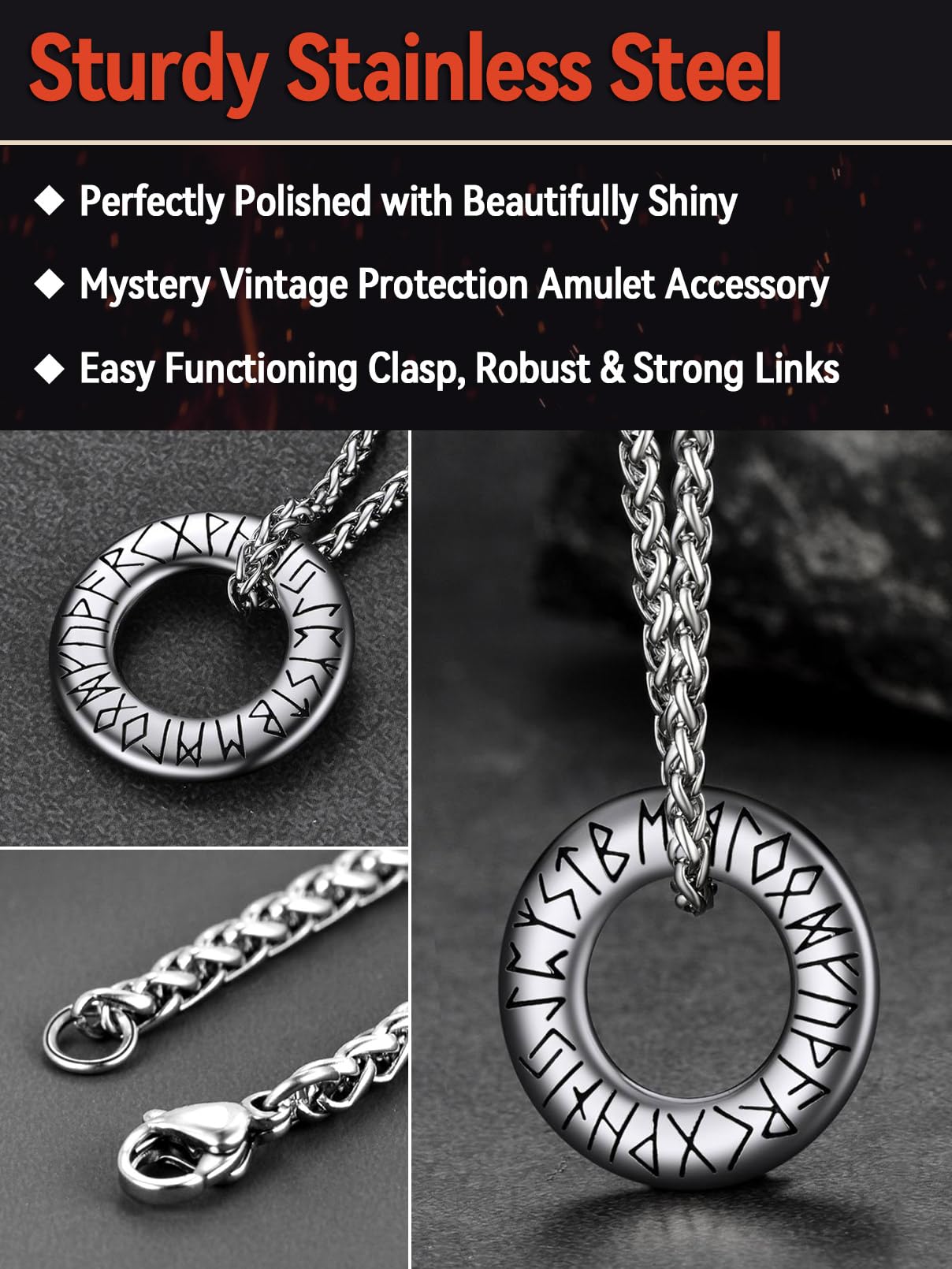 FaithHeart Lederkette Herren Damen Leder Halskette Männer Kette mit Runen Anhänger Edelstahl Lederband mit Mobius Rund/Dreieck/Unendlichkeit Kunstleder Lederhalsband verstellbar Wikinger Schmuck
