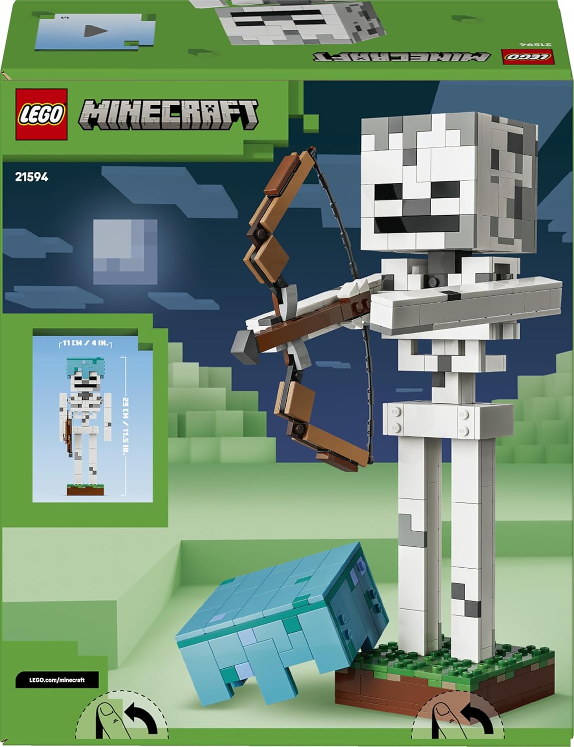 LEGO Minecraft Das Skelett - Mob Figur mit Diamanthelm, Bogen und Pfeil sowie Grasbasis als Zimmerdeko für Kinder - Gaming Geschenk für Jungen, Mädchen und Fans ab 10 Jahren - 21594