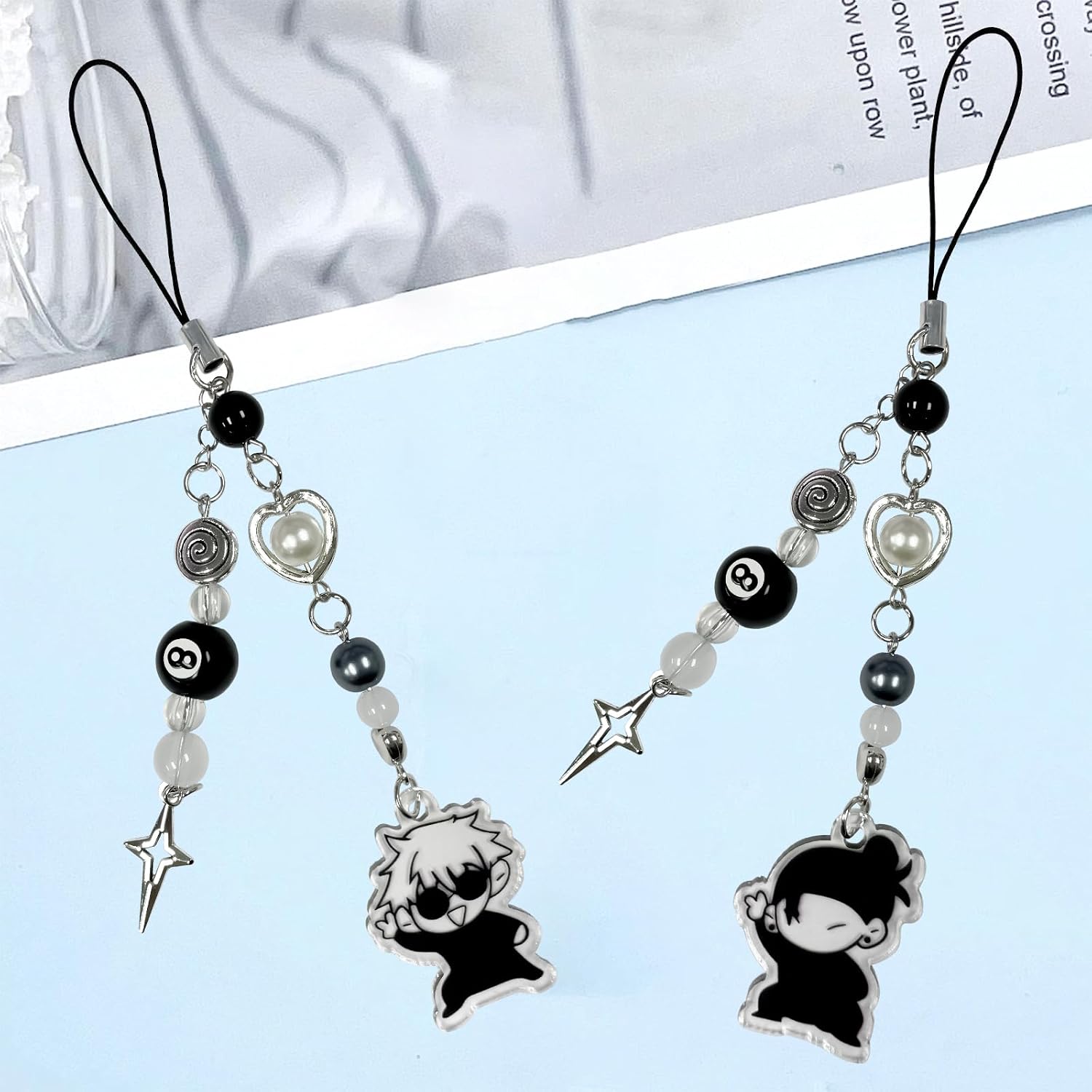 Jujjutsu Kaiisen Schlüsselanhänger, 2 Stück Gojo Satoru Schlüssel Anhänger | Keychain, Schlüsselbund, Anime Merch Accessoire für Schlüssel und Taschen, Schwarz-Weiß mit Sternanhänger