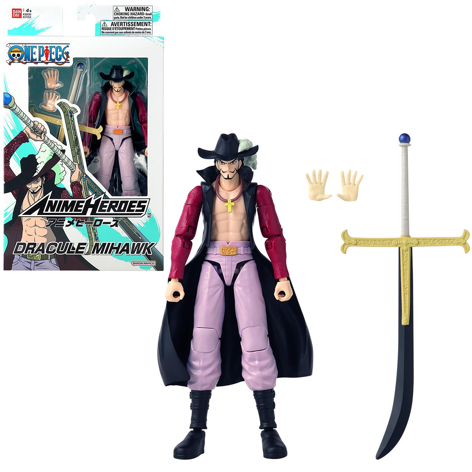 BANDAI – Anime Heroes – One Piece Figur – Lorenor Zorro 17 cm Three Sword Style – Offizielle Lizenz One Piece – Bewegliche Manga Figur Zorro 3 Schwerter – Spielzeug für Kinder ab 4 Jahren – 37052