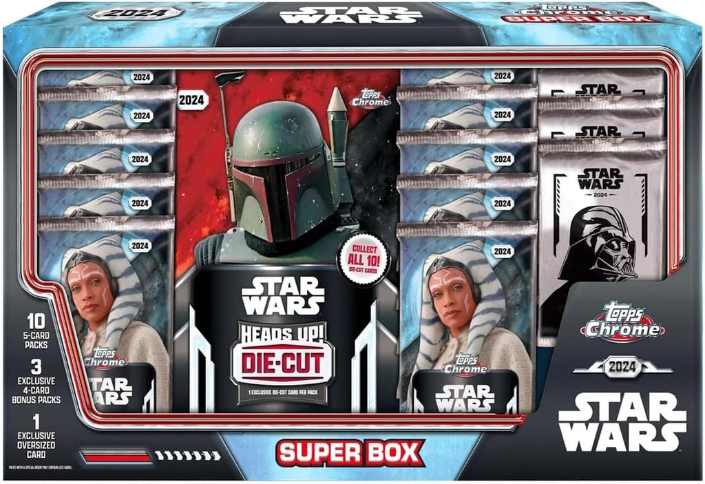 2024 Topps Chrome Star Wars Super Box - 10 Packungen + 3 Bonuspacks + exklusive übergroße Karte