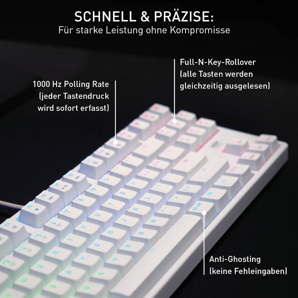 CHERRY XTRFY K4V2 TKL, Kabelgebundene Gaming-Tastatur ohne Nummernblock, Deutsches Layout (QWERTZ), RGB-Beleuchtung, Mechanische MX2A RED Switches, Weiß