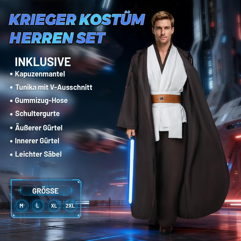 jedi-Kostüm Herren, jedi-Robe Herren Set jedis-Outfit Erwachsene jedis-Kleidung Erwachsene mit Blau Lightsaber, Kapuzenumhang und Mittelalter Tunika für Halloween, Karneval