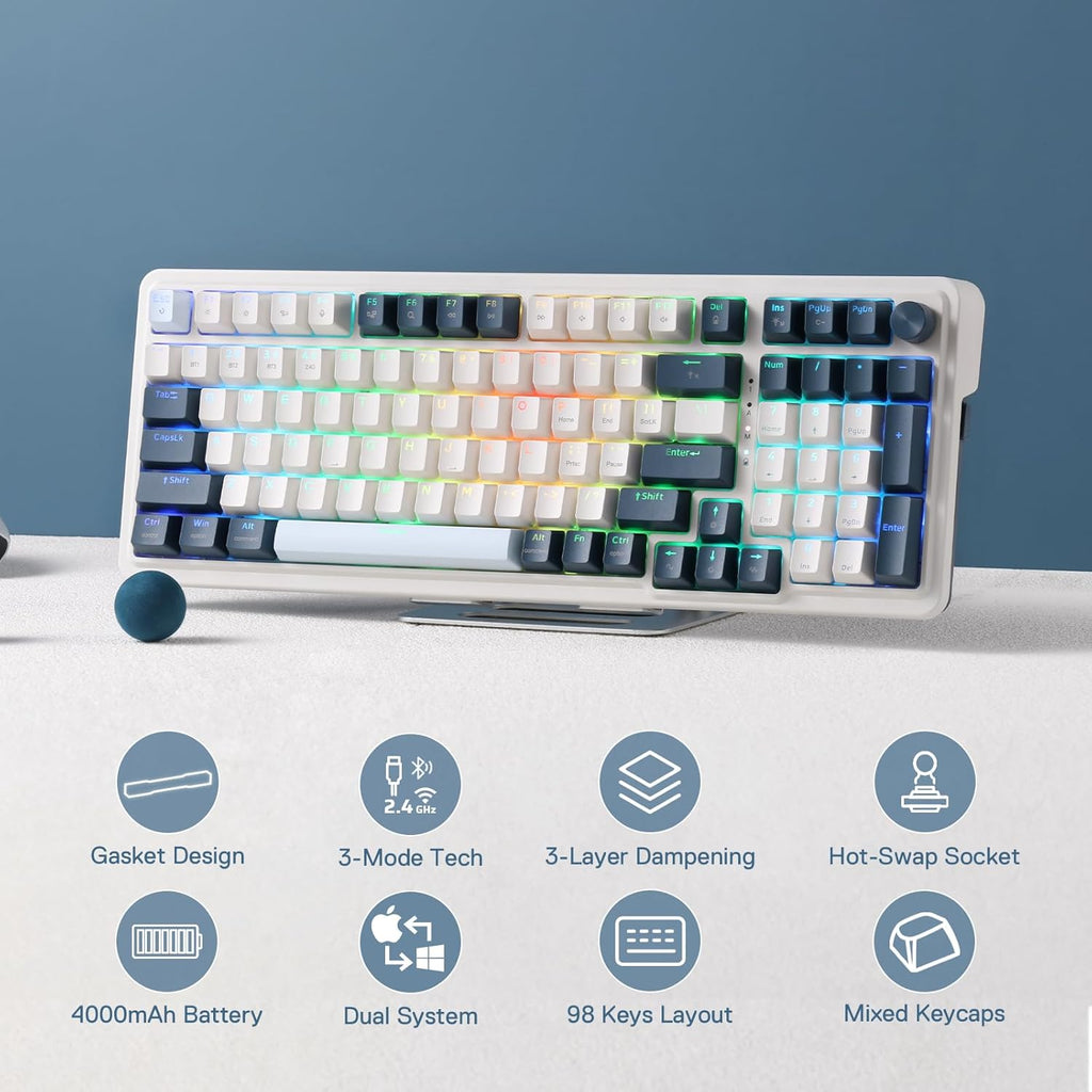 Redragon K686 PRO SE Anime Gasket Gaming Tastatur RGB 3 Modus 98 Tasten | Hot Swap Sockel Drehknopfsteuerung Geräuschdämpfende Pads Custom Hi Fi Linear