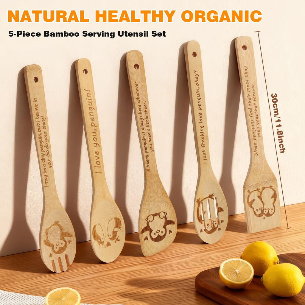 Gravierte Holzlöffel-Set mit 5 – Lustige Harry Geschenke Kochlöffel, Küchenutensilien zum Kochen, Einweihungsgeschenk, Harry Weihnachten Geschenke für Frauen oder Männer (Küche/Deko)