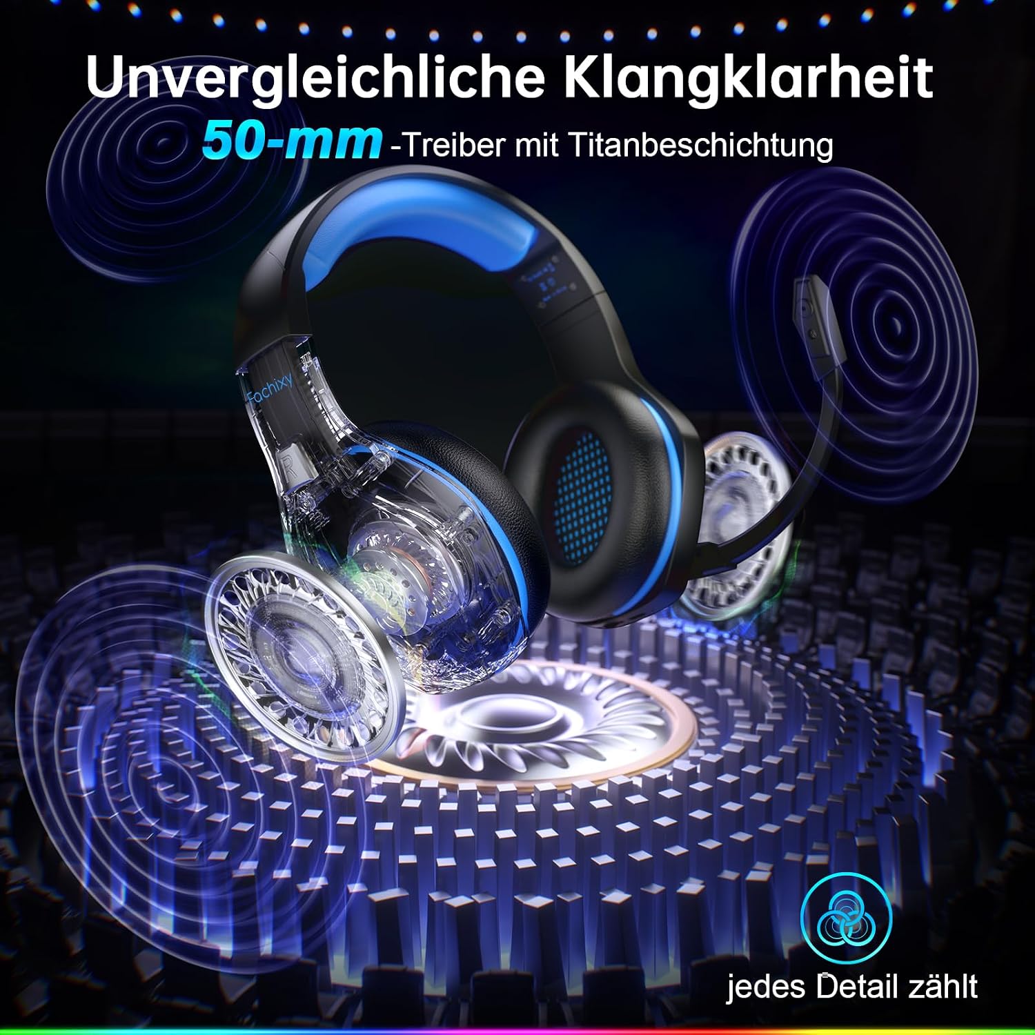 Fachixy Wireless Gaming Headset mit Mikrofon für PS5, PS4, PC, Mac, Switch