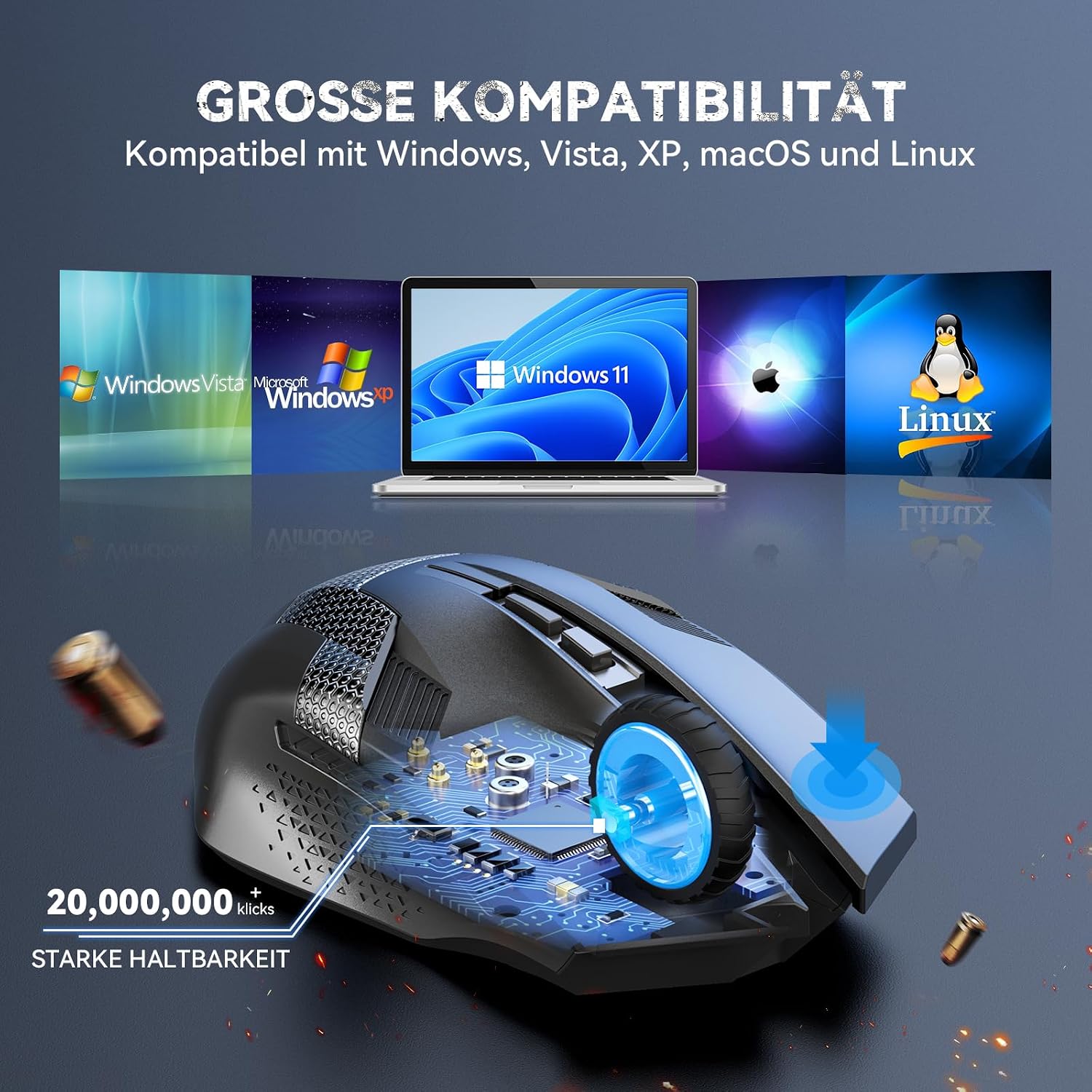 TECKNET Kabellose Gaming Maus, 2,4 GHz Wireless Mouse Gaming mit Schnellfeuertaste, 8 Tasten, 4800 DPI, 20 Millionen Klicks, Ergonomische Optische Maus für PC/Mac/Laptop