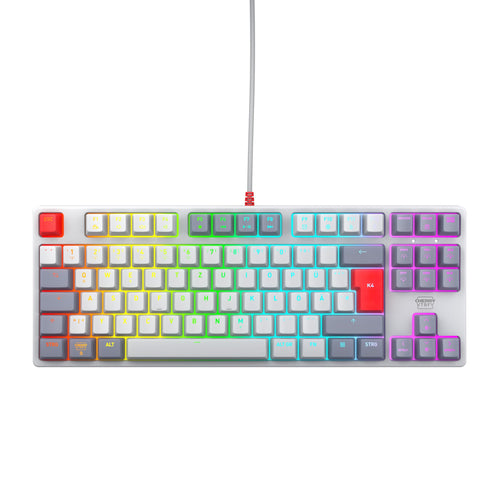 CHERRY XTRFY K4V2 TKL, Kabelgebundene Gaming-Tastatur ohne Nummernblock, Deutsches Layout (QWERTZ), RGB-Beleuchtung, Mechanische MX2A RED Switches, Weiß