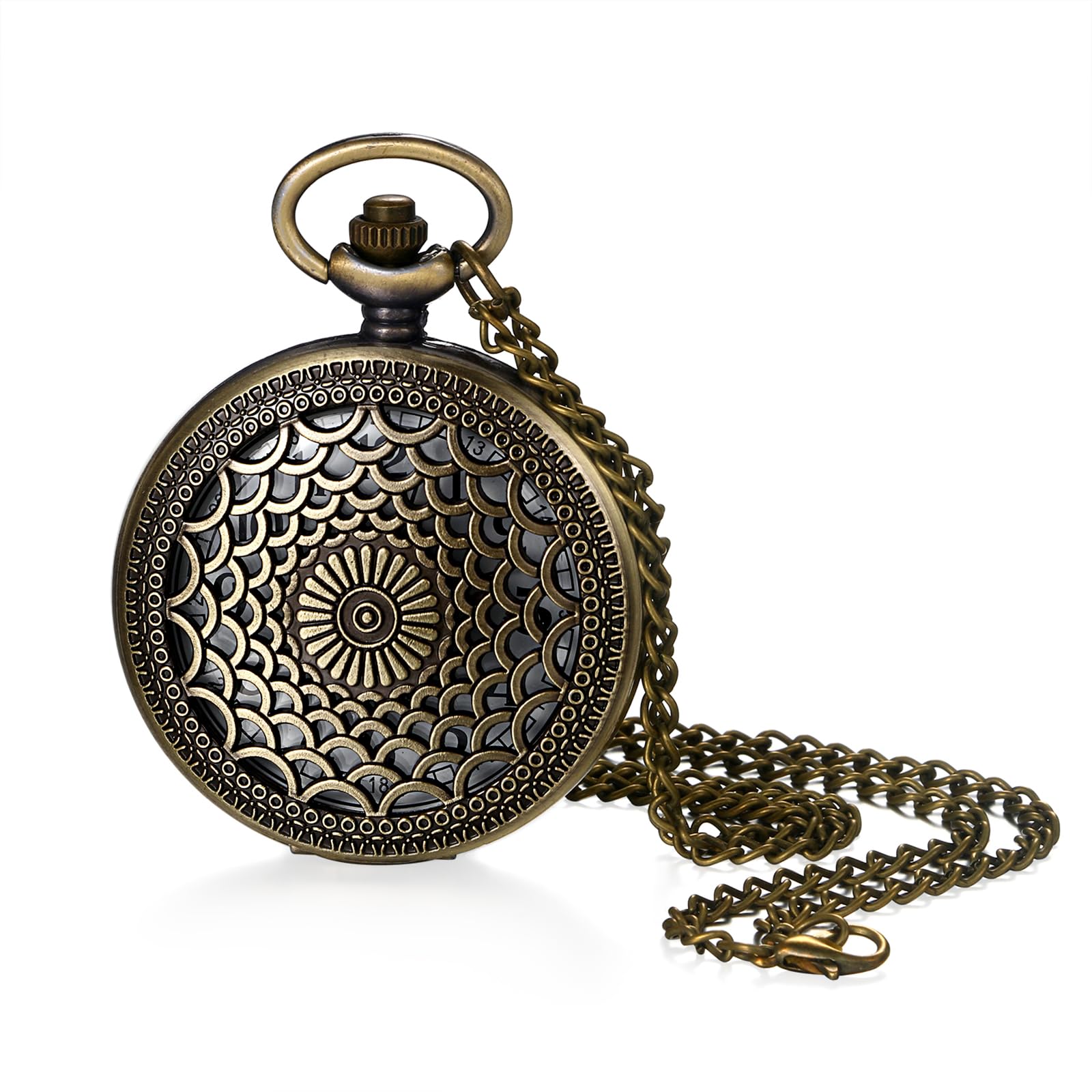 JewelryWe Taschenuhr Herren Damen Vintage: Retro Analog Quarz Kettenuhr Uhr Umhängeuhr mit Halskette Kette Pocket Watch Bronze Unisex Geschenk