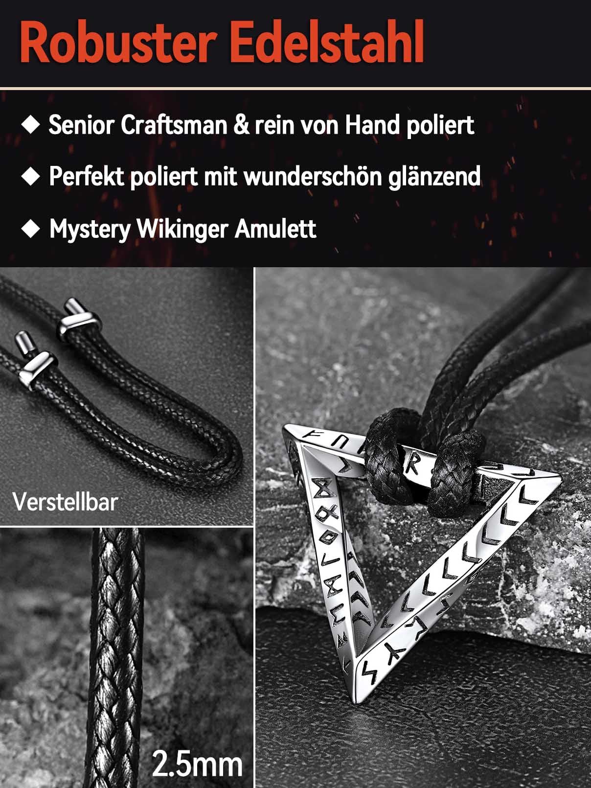FaithHeart Lederkette Herren Damen Leder Halskette Männer Kette mit Runen Anhänger Edelstahl Lederband mit Mobius Rund/Dreieck/Unendlichkeit Kunstleder Lederhalsband verstellbar Wikinger Schmuck