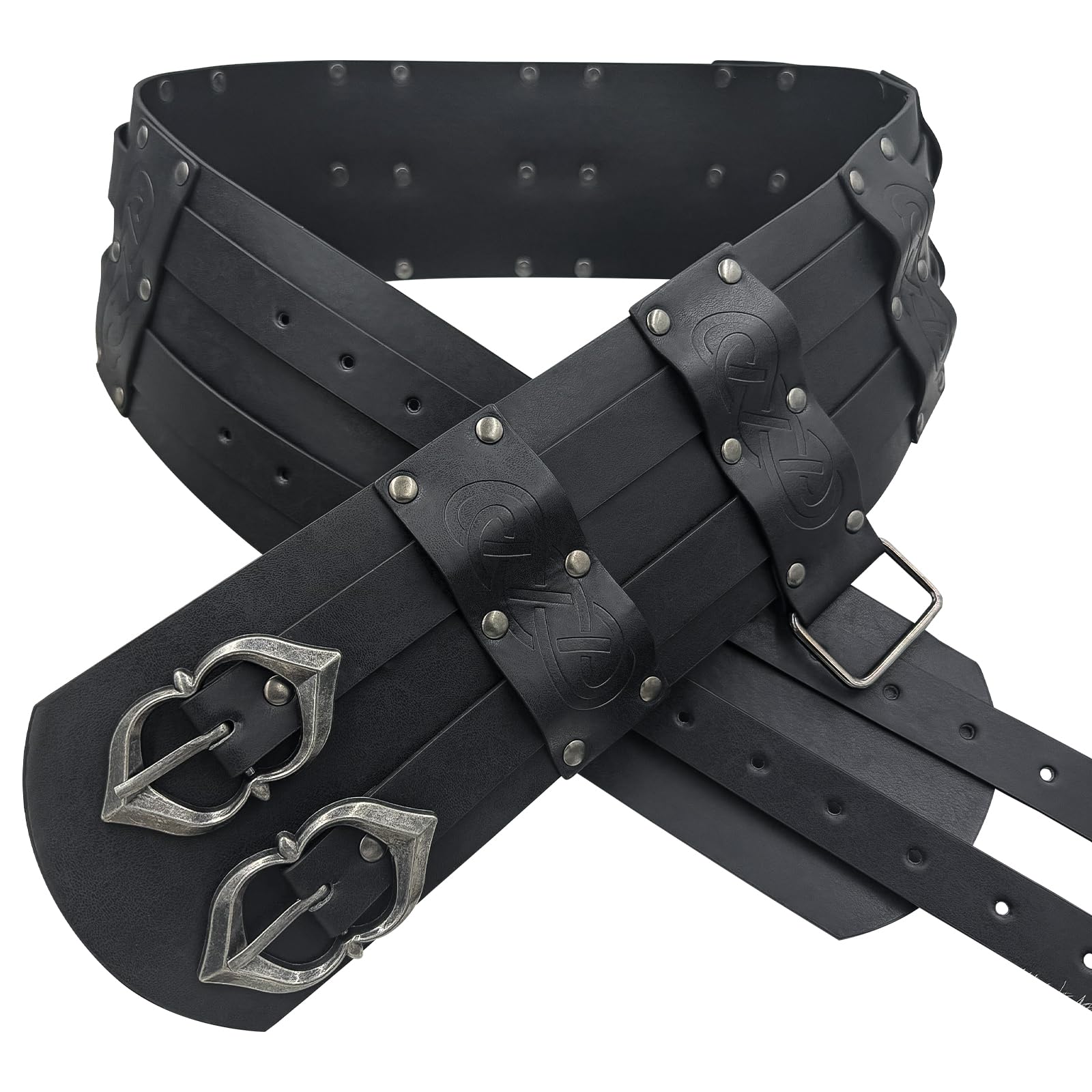 HiiFeuer Wikinger breiter Gürtel, mittelalterlicher Kunstleder Rüstungsgürtel Ritter Korsett Gürtel, LARP Halloween Kostüm