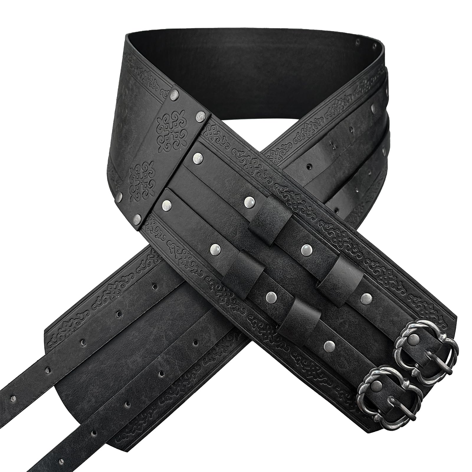 HiiFeuer Wikinger breiter Gürtel, mittelalterlicher Kunstleder Rüstungsgürtel Ritter Korsett Gürtel, LARP Halloween Kostüm