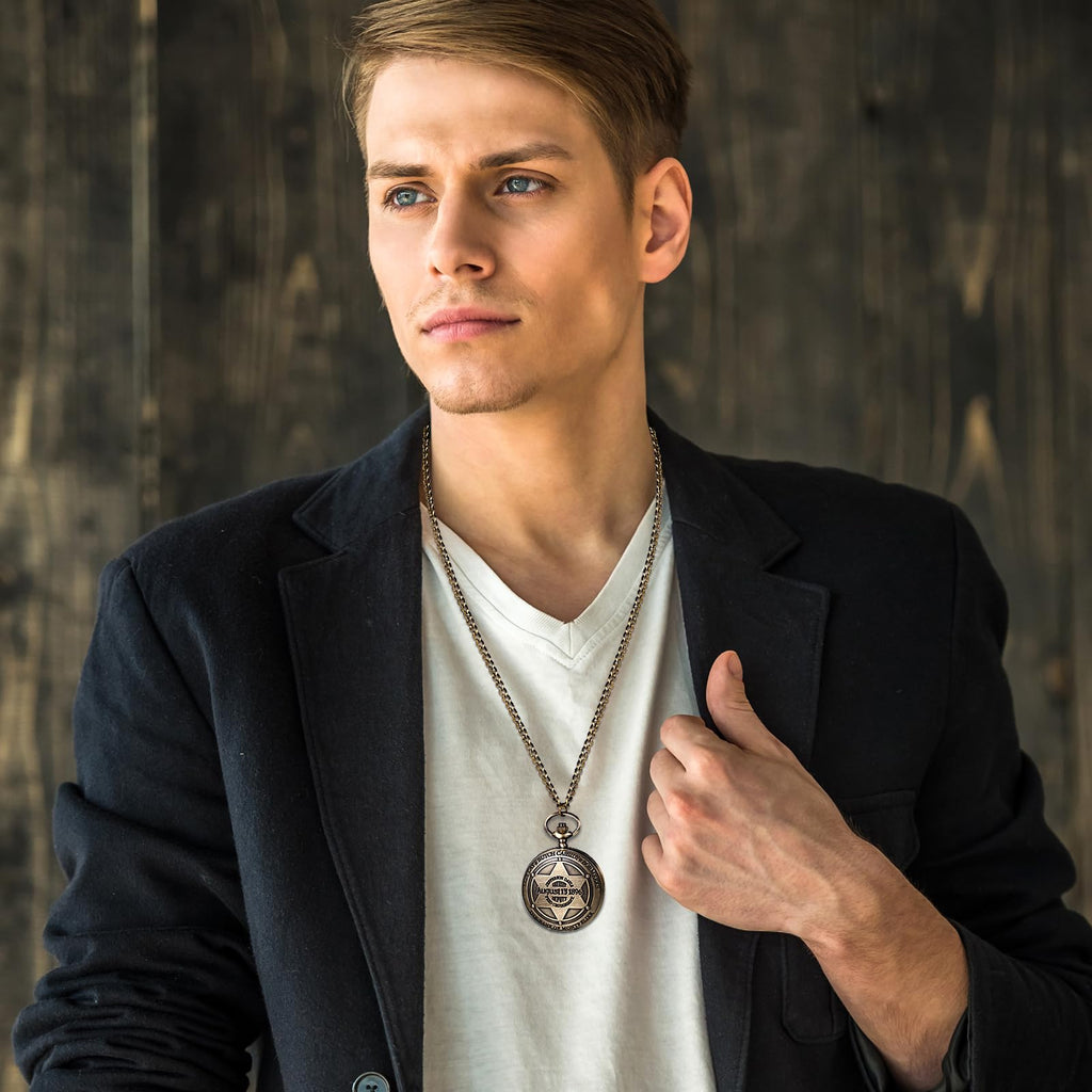 JewelryWe Taschenuhr Herren Damen Vintage: Retro Analog Quarz Kettenuhr Uhr Umhängeuhr mit Halskette Kette Pocket Watch Bronze Unisex Geschenk