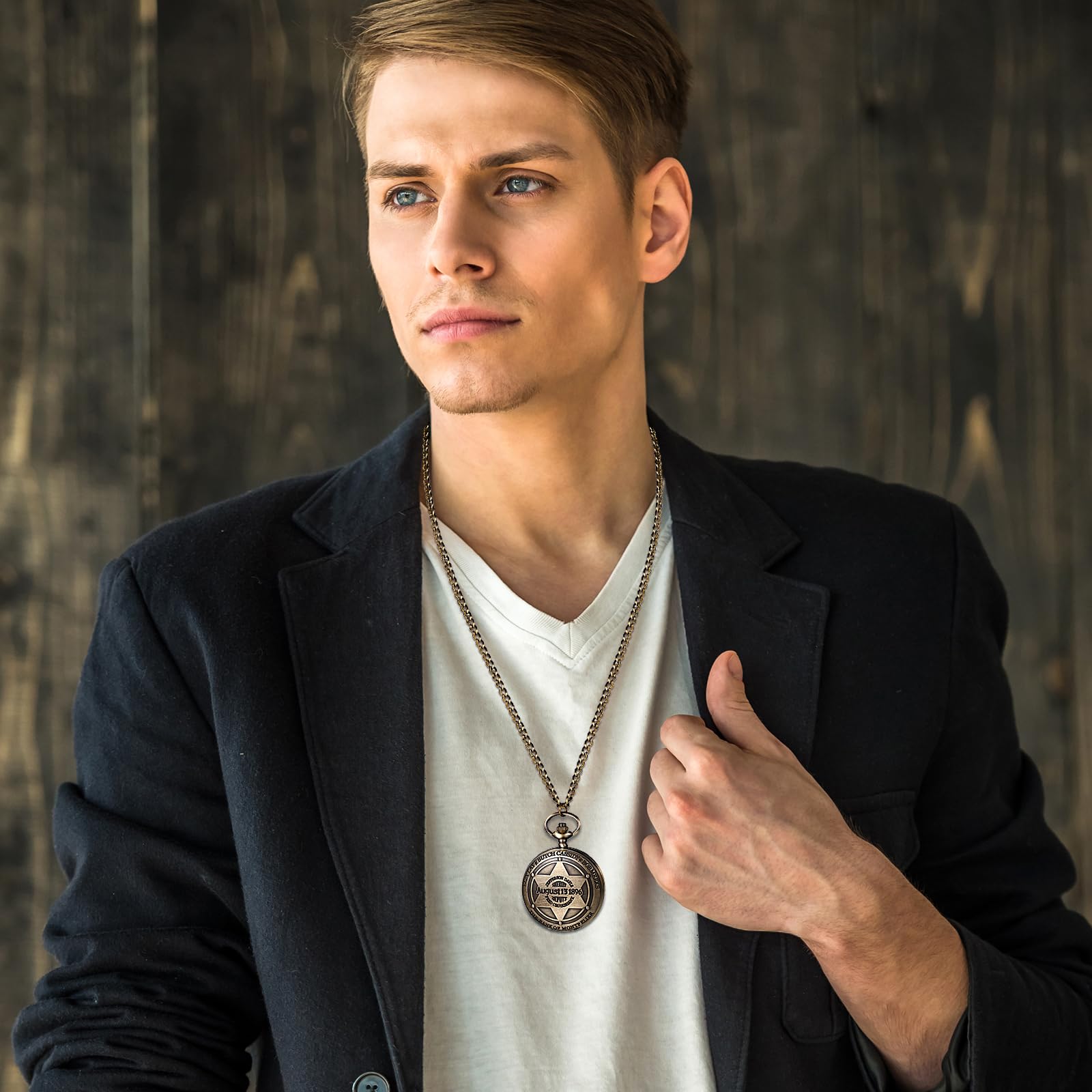 JewelryWe Taschenuhr Herren Damen Vintage: Retro Analog Quarz Kettenuhr Uhr Umhängeuhr mit Halskette Kette Pocket Watch Bronze Unisex Geschenk