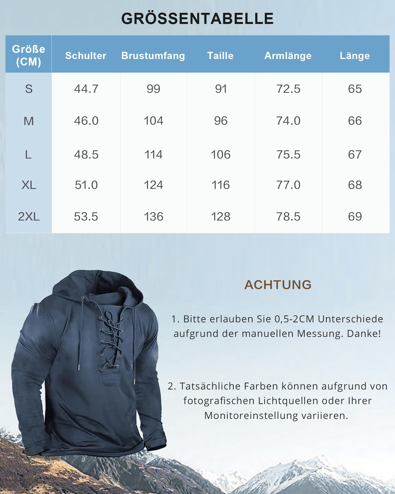 Beotyshow Herren Vintage Hoodie Langarm Shirt Männer Lace Up Hooded Langarmhemd Distressed Casual Outdoor Taktisch Pullover Hemd mit Kapuze