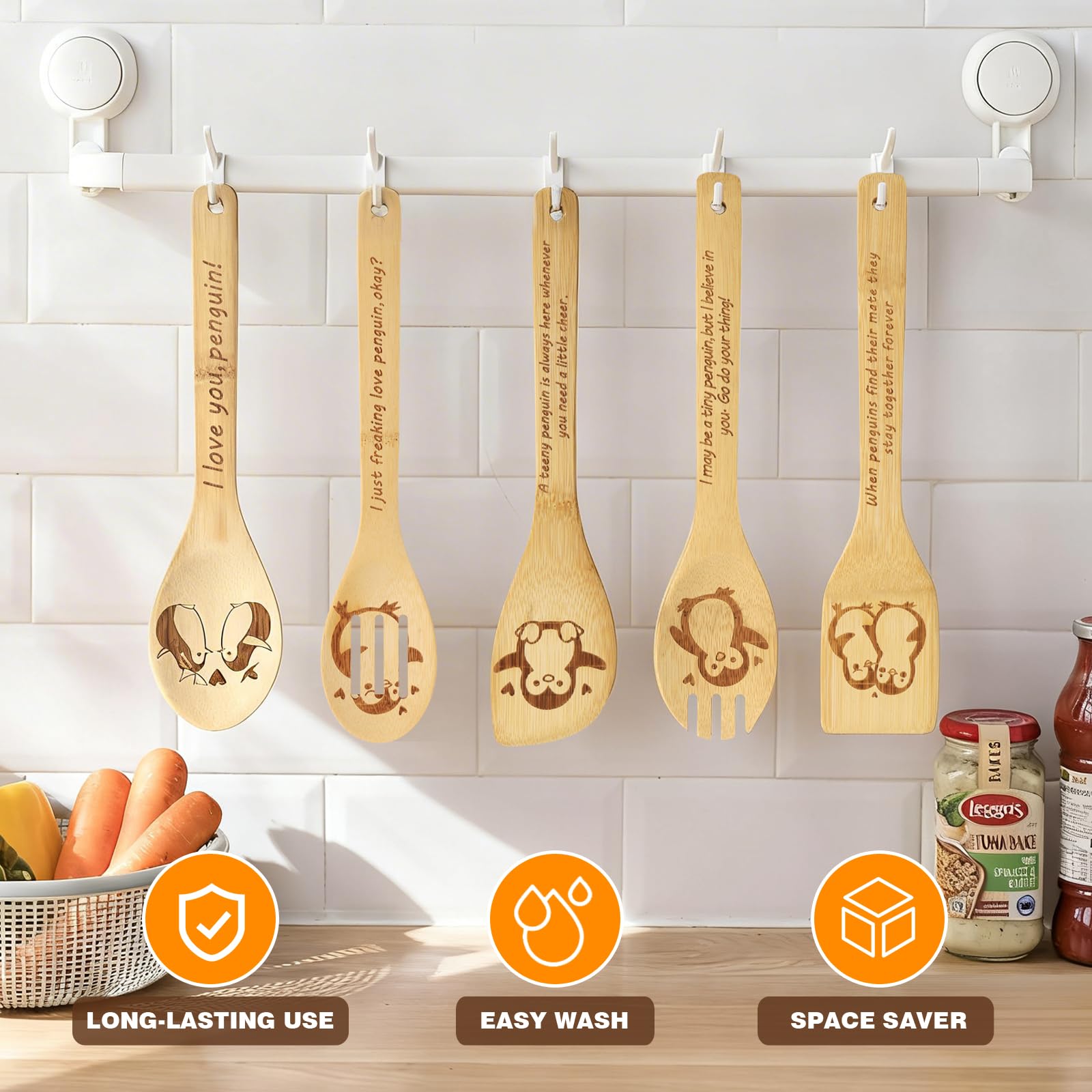 Gravierte Holzlöffel-Set mit 5 – Lustige Harry Geschenke Kochlöffel, Küchenutensilien zum Kochen, Einweihungsgeschenk, Harry Weihnachten Geschenke für Frauen oder Männer (Küche/Deko)