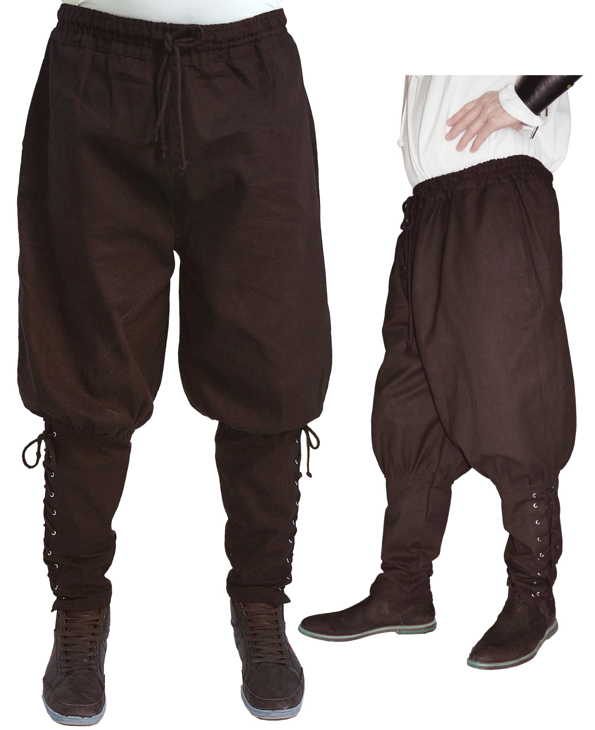MAYLYNN Mittelalter Hose mit Taschen und Schnürung Wikinger Kelte, schwarz, Größe:L
